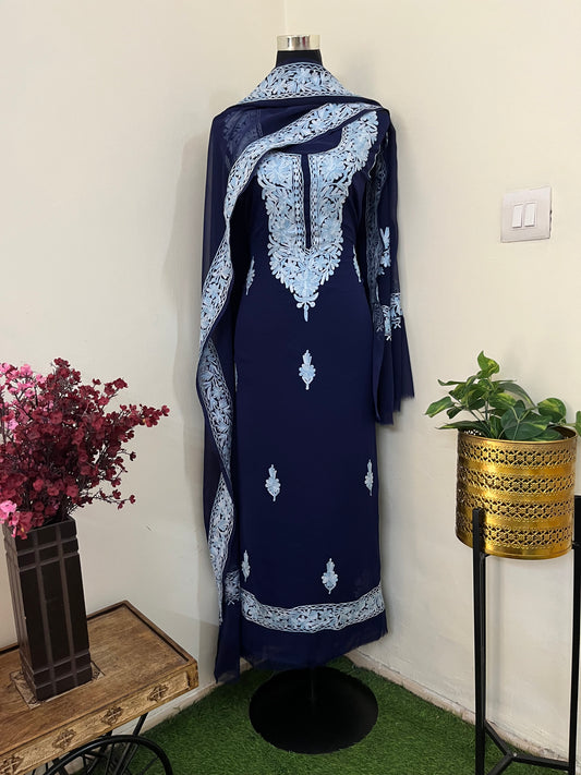 Navy blue Georgette Kashmiri Suit