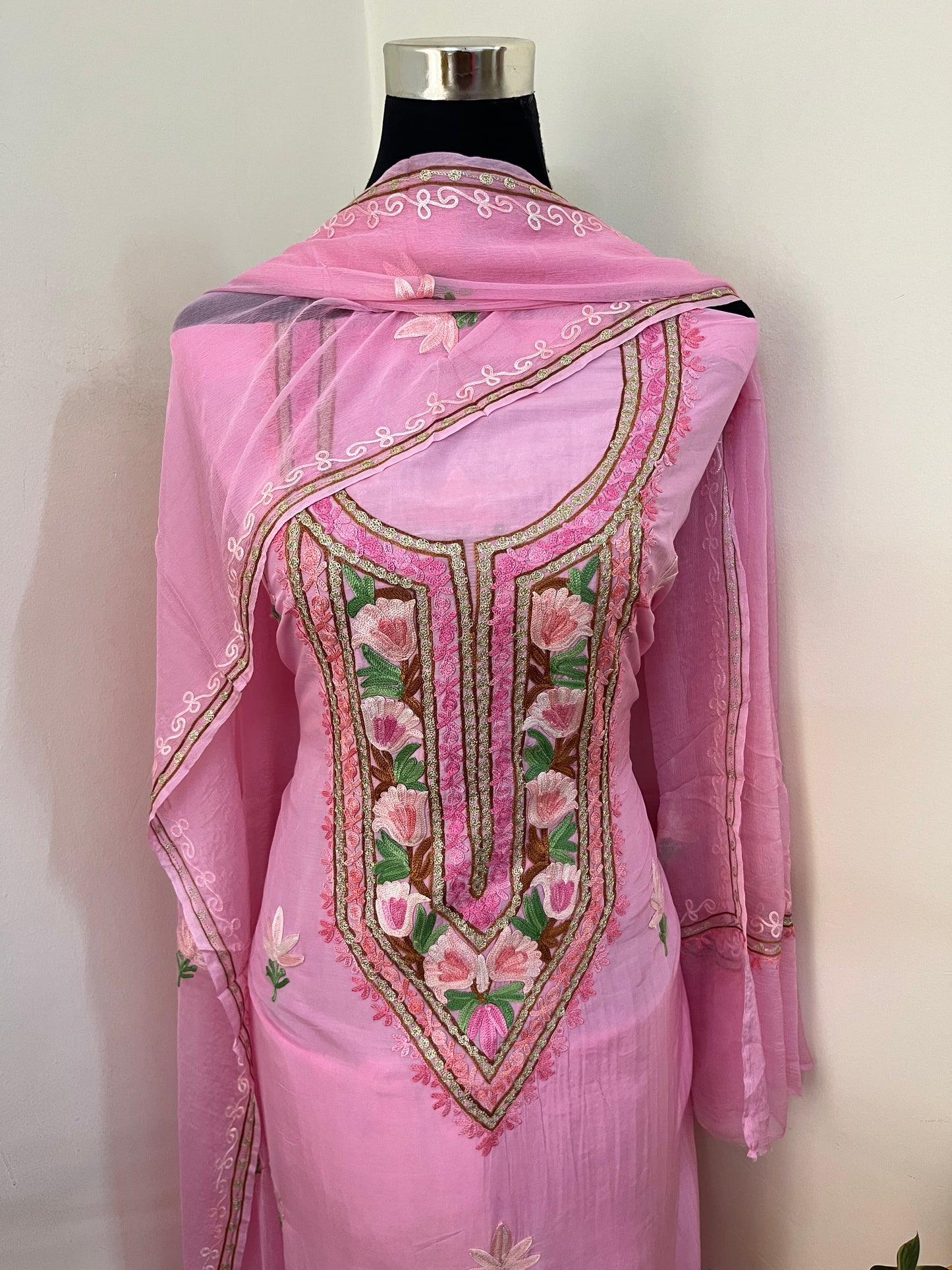 Soft Pink Muslin Cotton Aari Embroidered 3pc set
