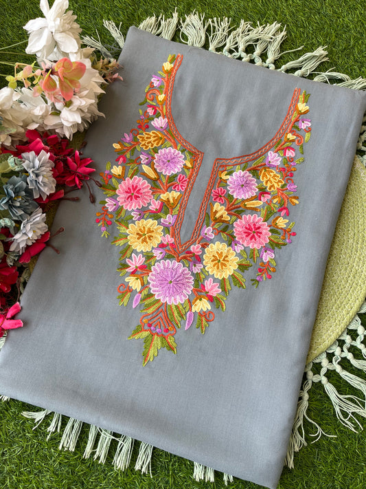 Grey Cotton Two Piece Suit (Hand Embroidered)