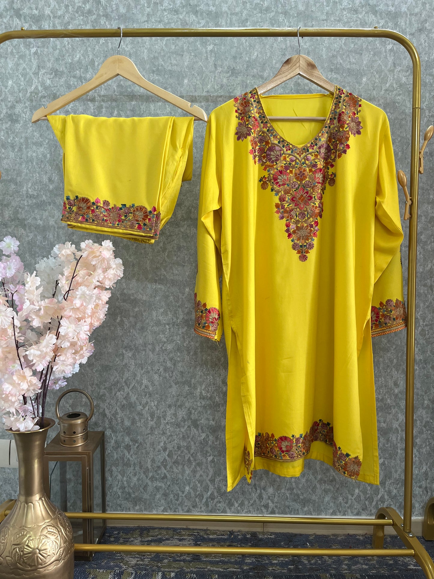 Yellow Cotton Stitched Co-ord Set( 44)