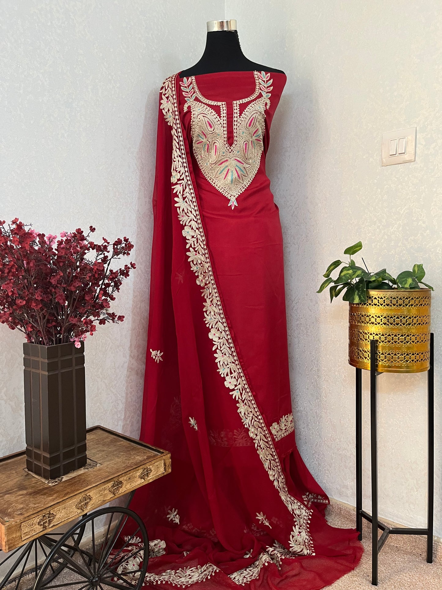 Maroon Opada Silk Kashmiri Suits