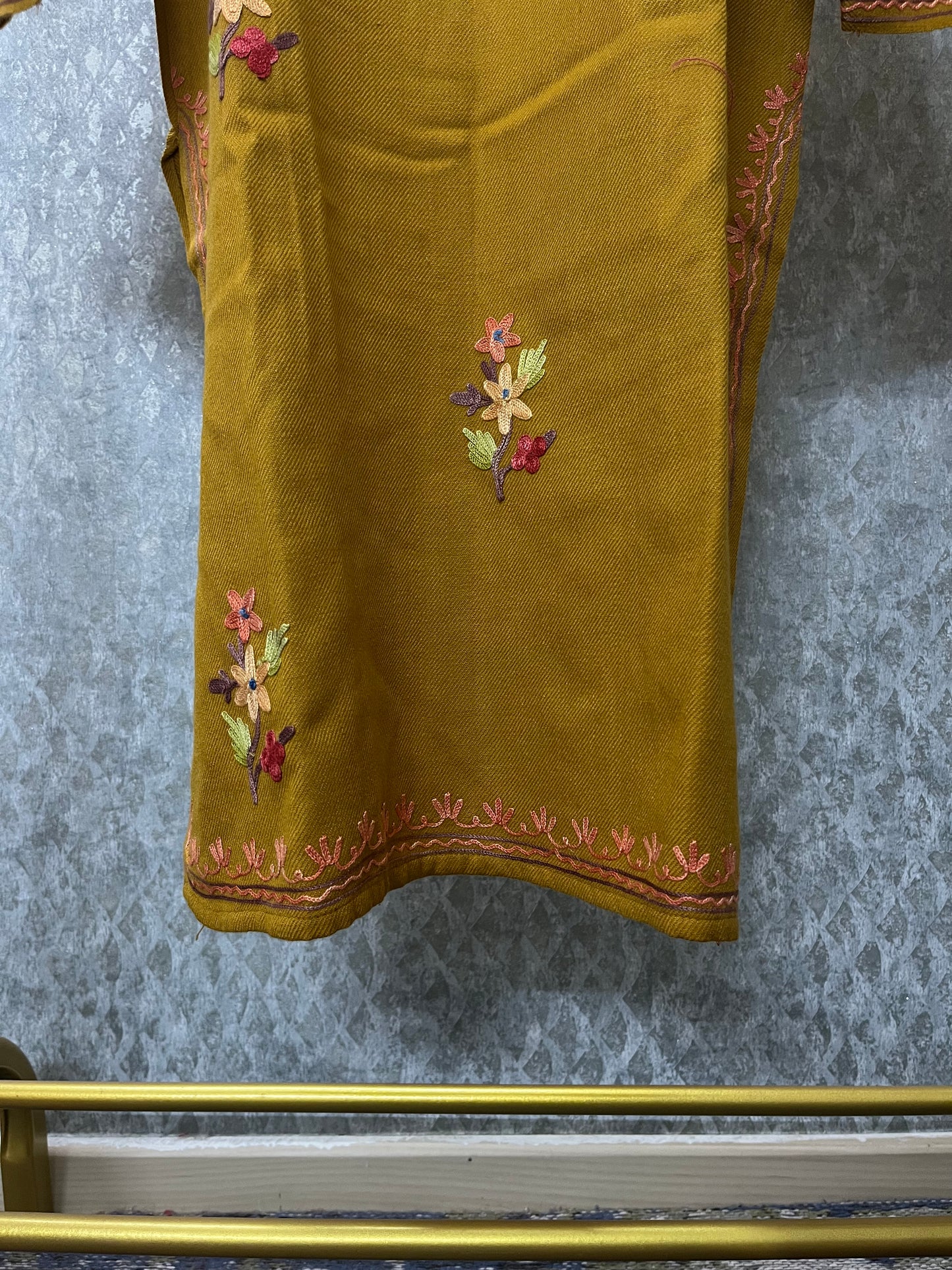 Mustard Woollen Kashmiri Co-Ord Set ( Size 42)