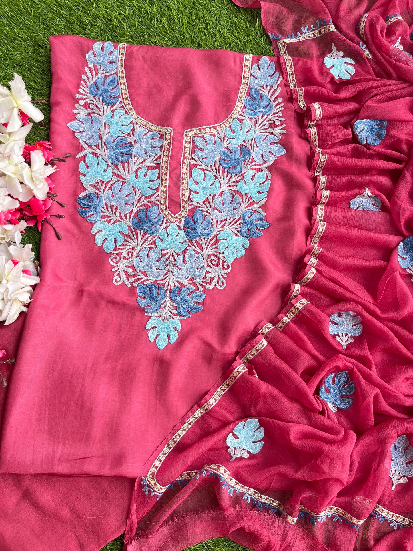 Onion Pink Opada Silk Kashmiri Suits