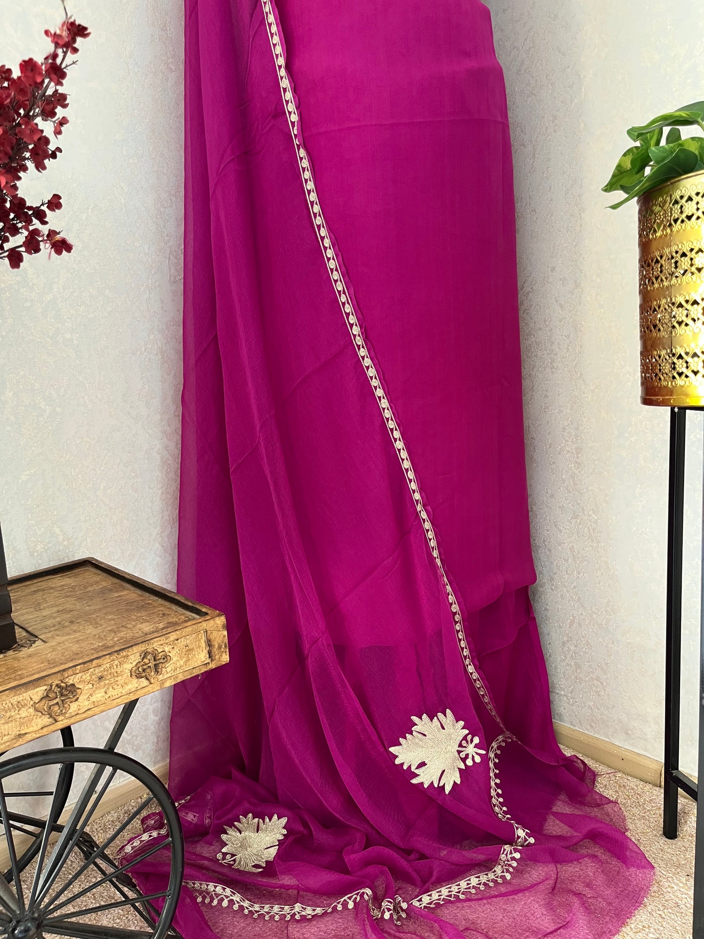 Hot pink  Sanam Tilla Embroidered Suit material