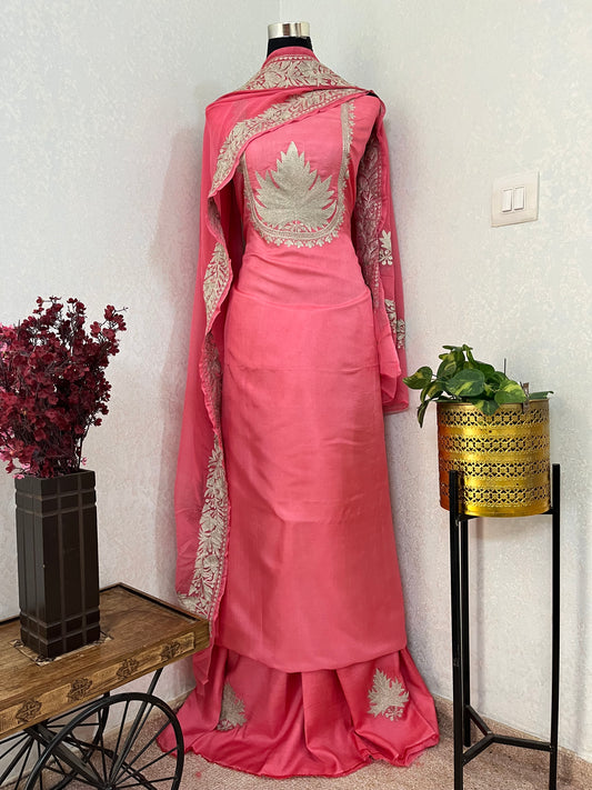 Traditional Pink Sanam’ Tilla Kashmiri Silk Suit