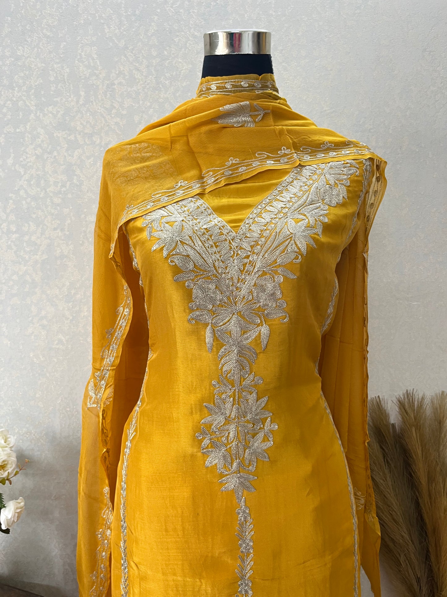 Yellow Sanam’ Tilla Kashmiri Silk Suit