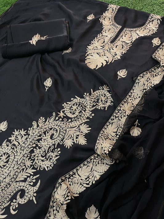 Black Silk Tilla Embroidered Suit material