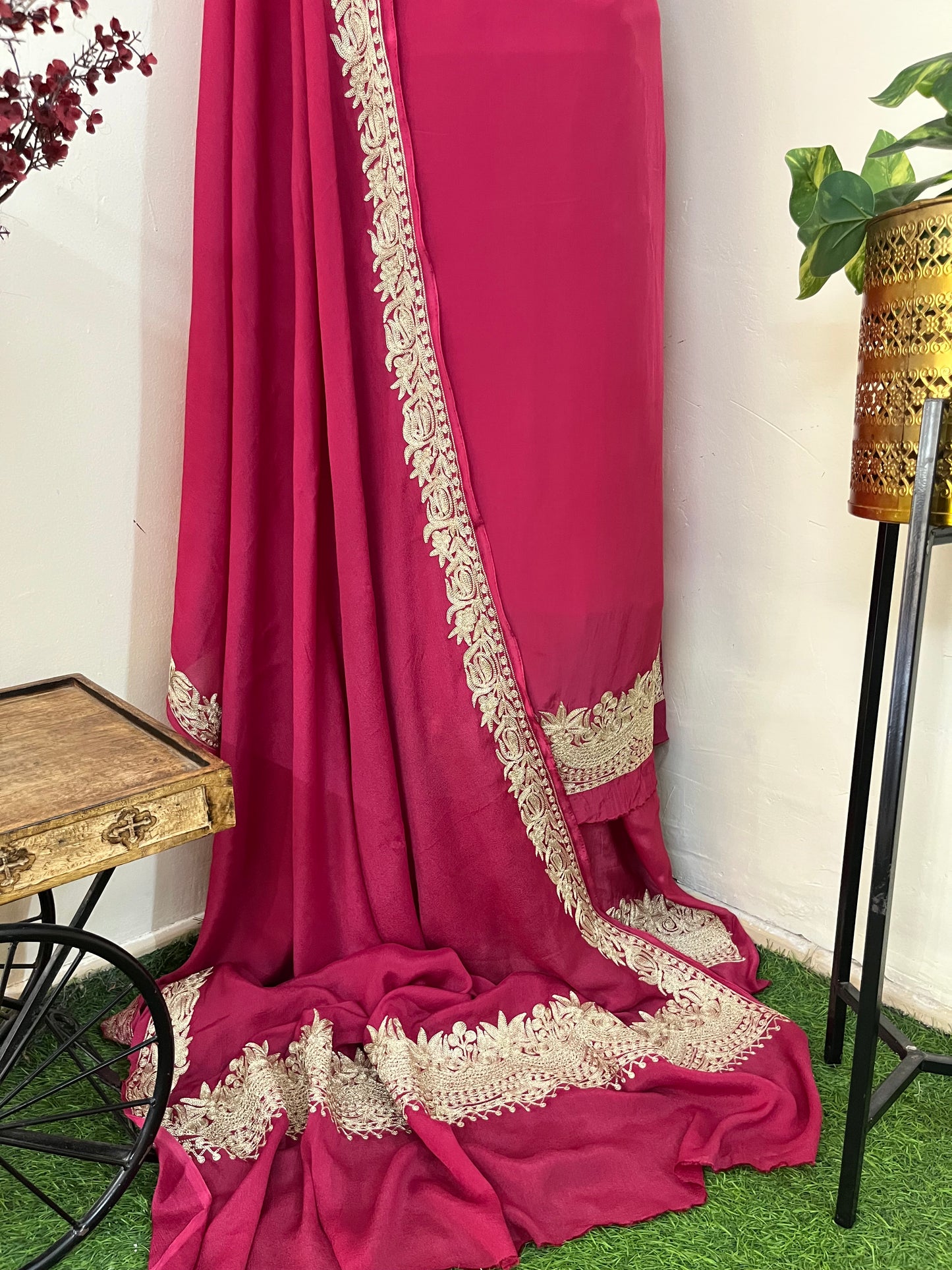 Fuchsia Pink Crape Kashmiri Suit