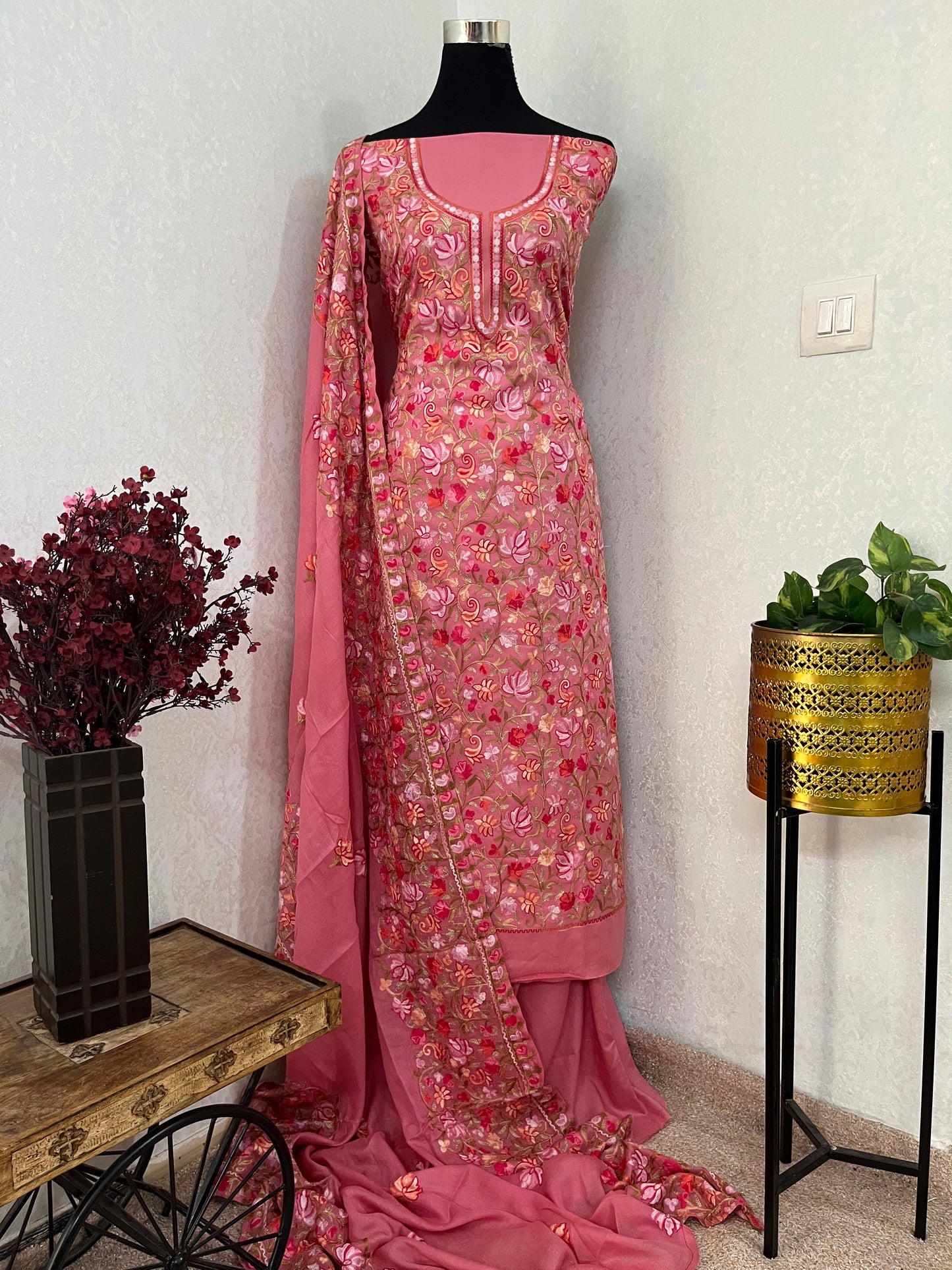 Pink Cotton Kashmiri Suit
