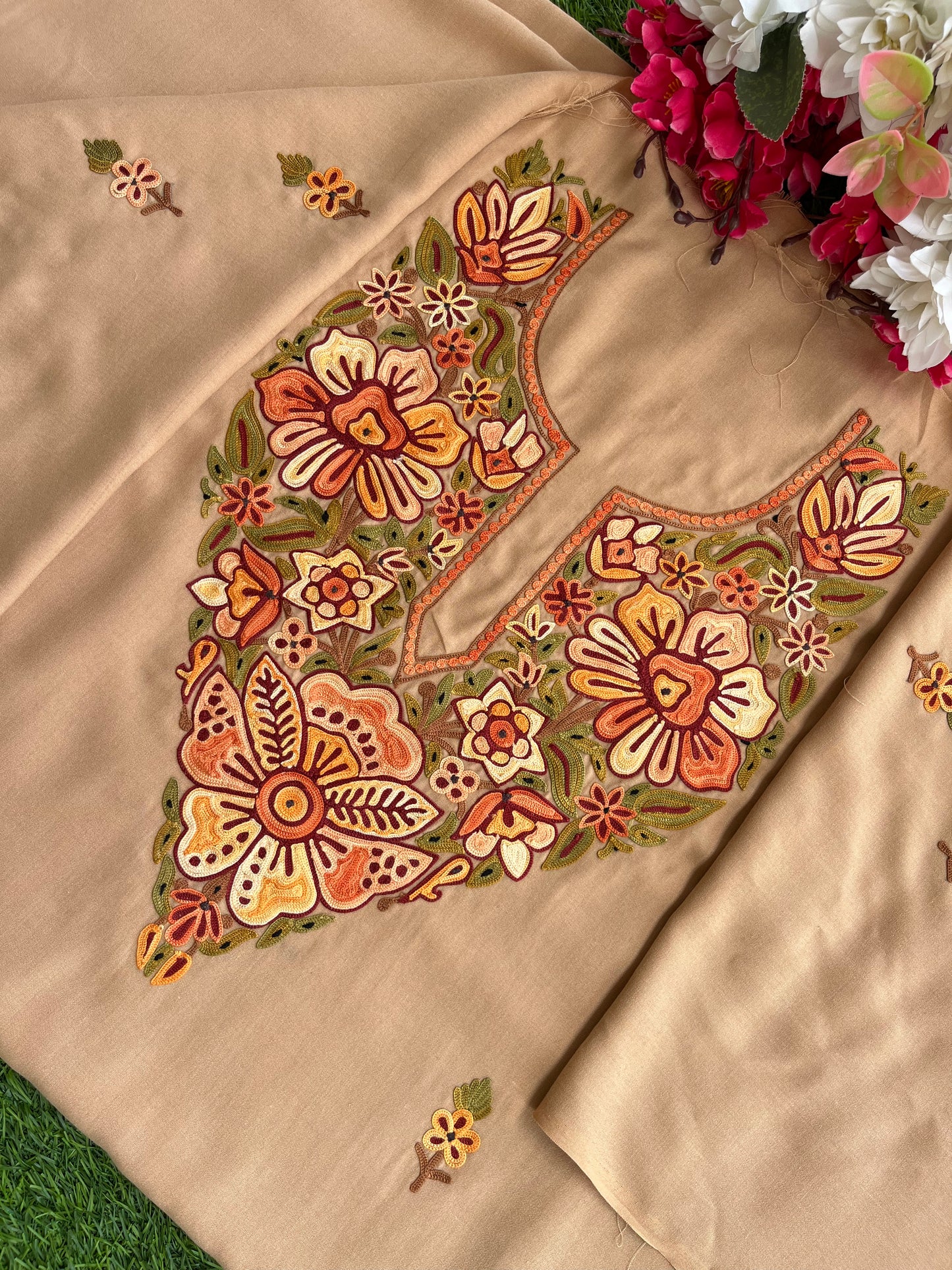 Beige Cotton Unstitched Cord Set