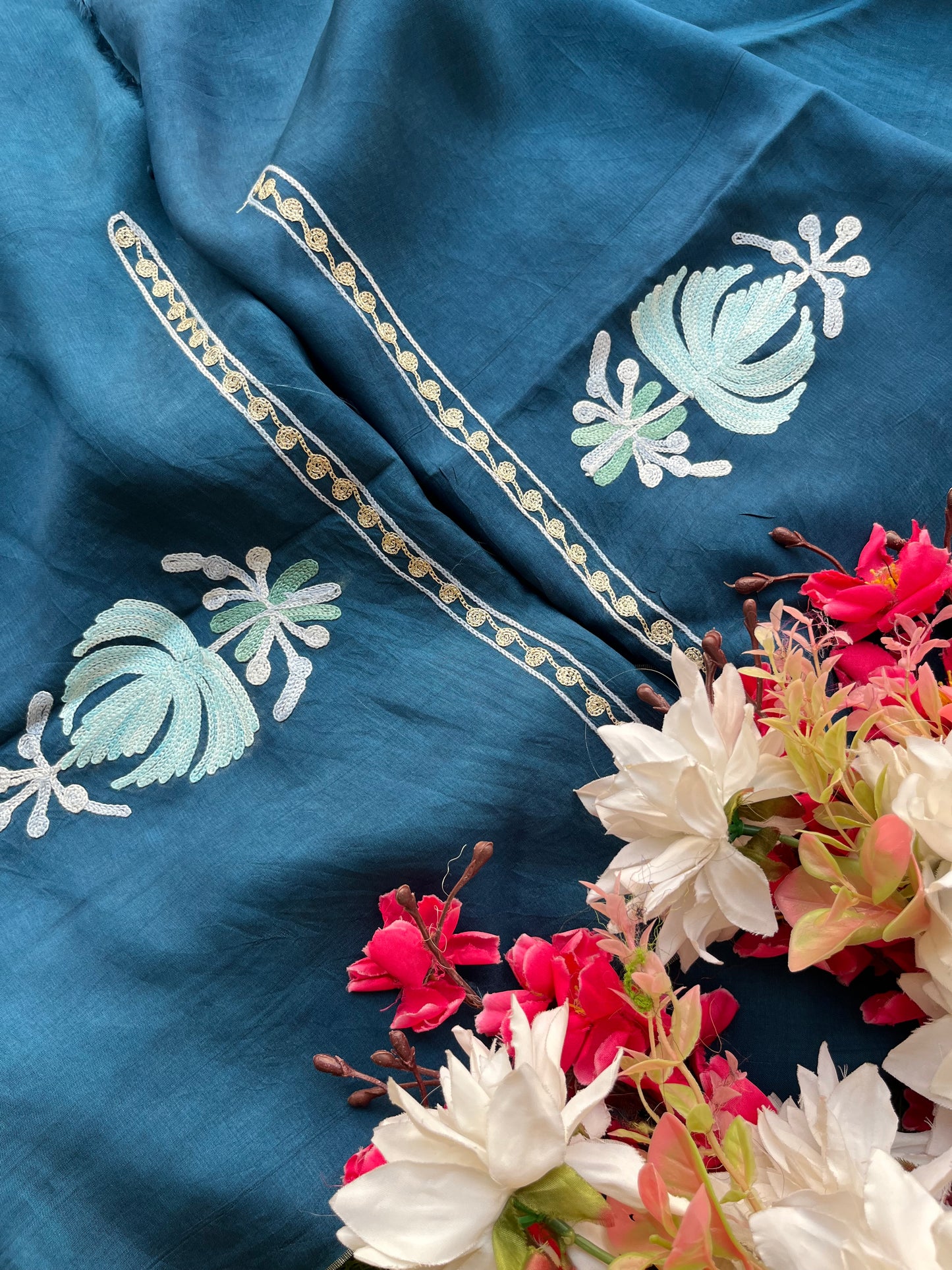 Blue Opada Silk Kashmiri Suit