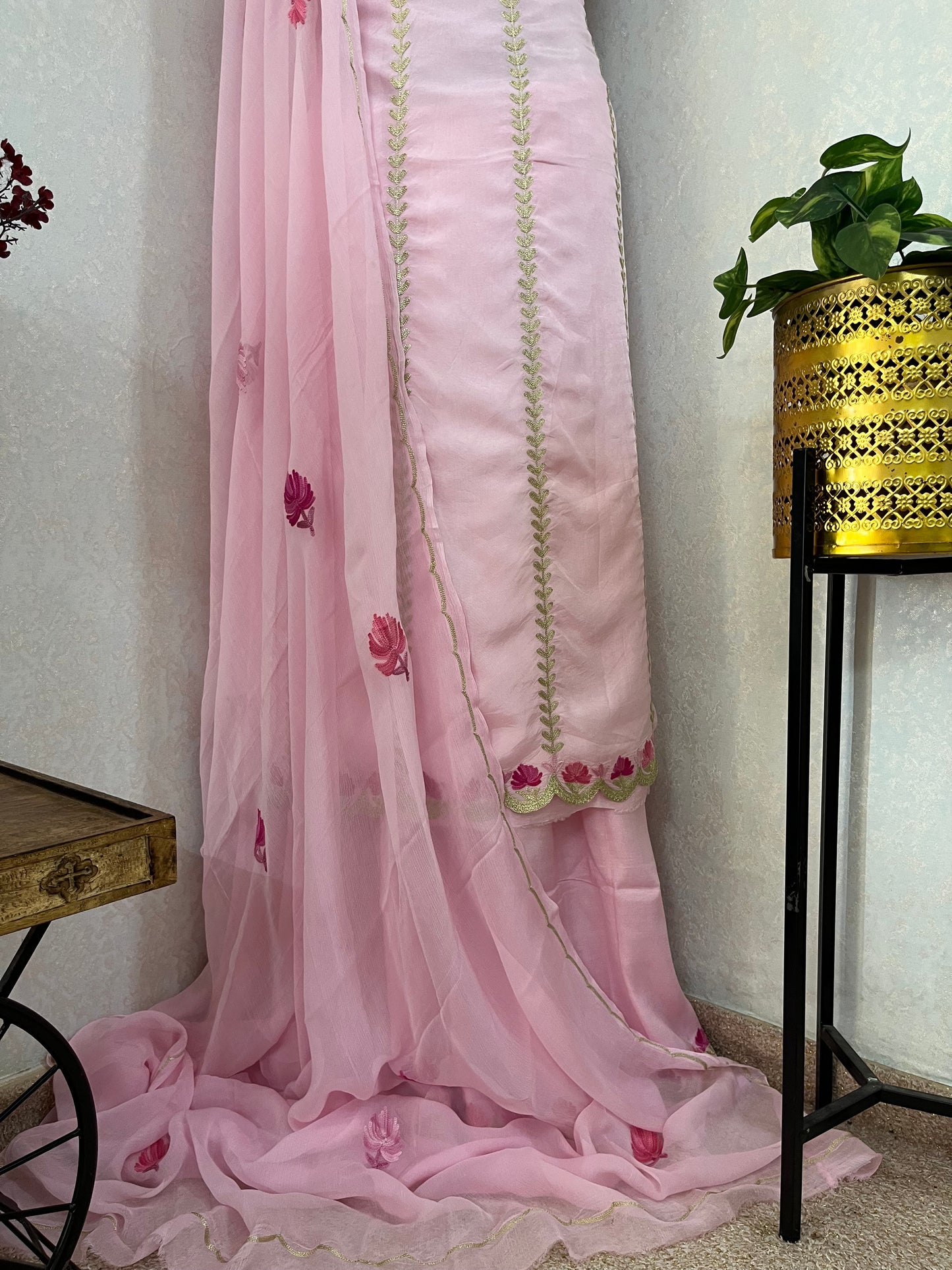 Sanam’ Soft Pink Silk Aari Embroidered Suit material