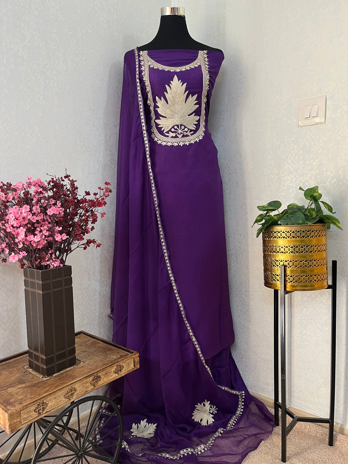 Dark purple Sanam Tilla Embroidered Suit material