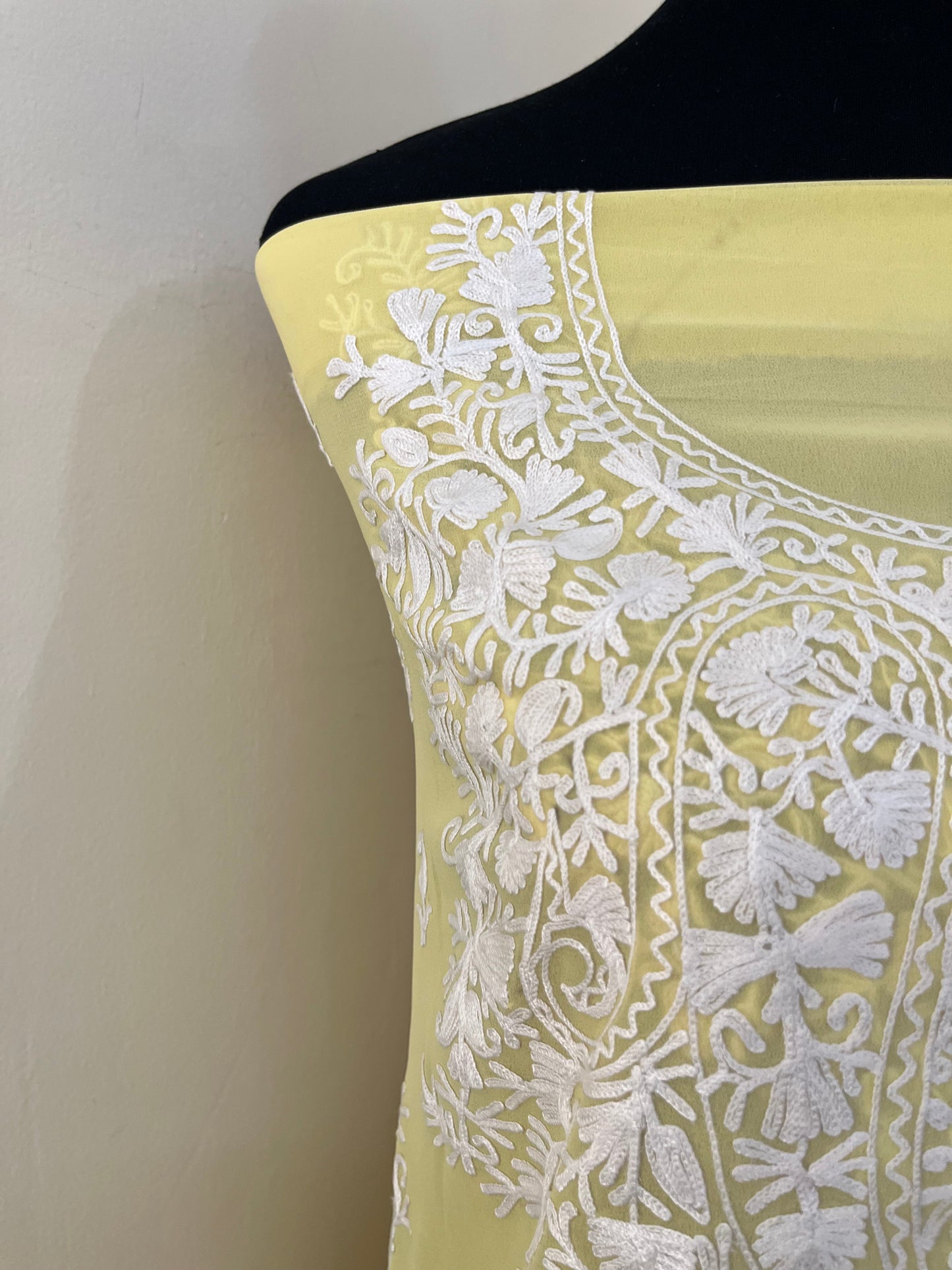 Lemon Yellow Georgette Kashmiri Unstitched Kurta Material