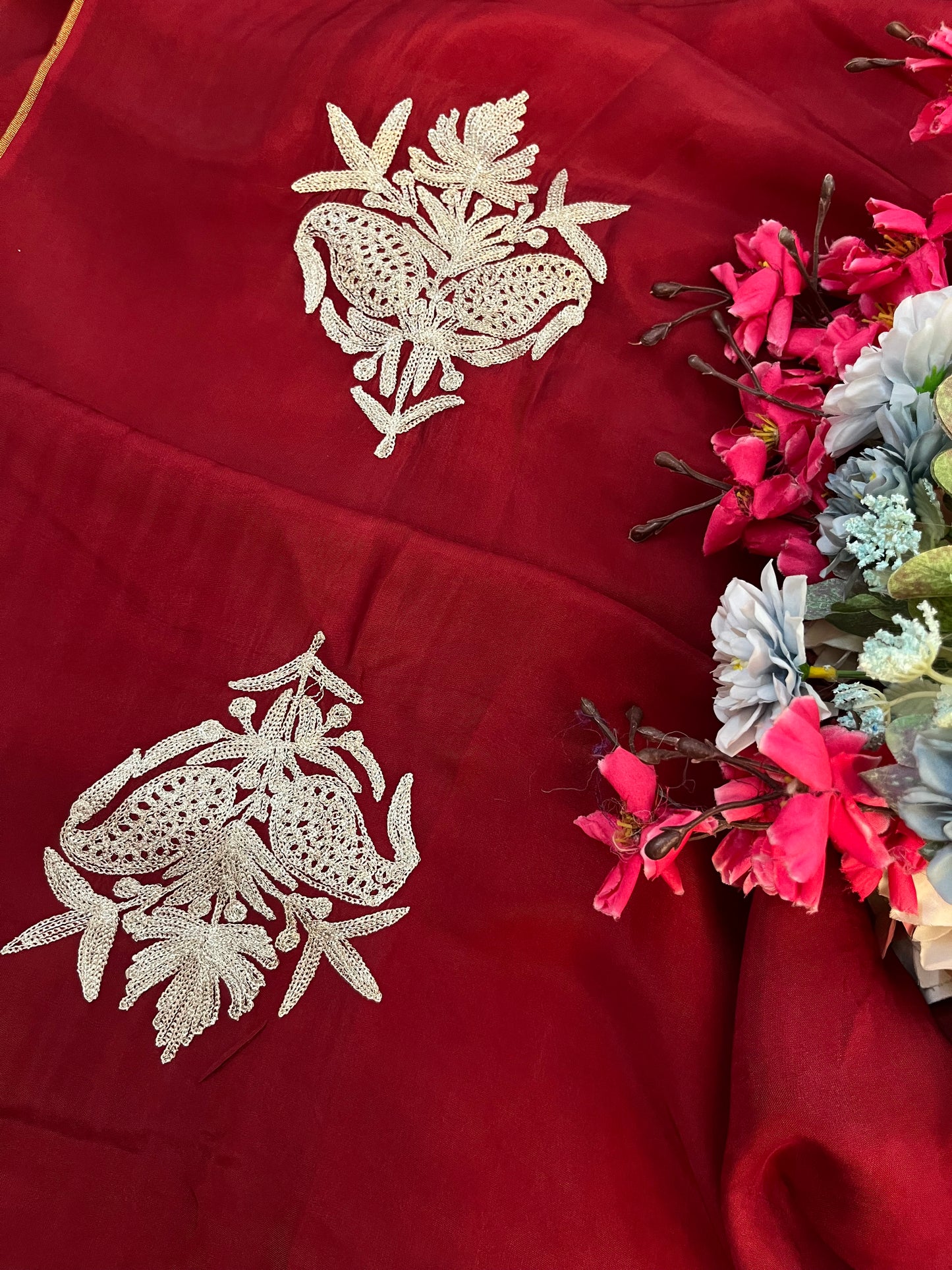 Maroon Silk Tilla Kashmiri Suit
