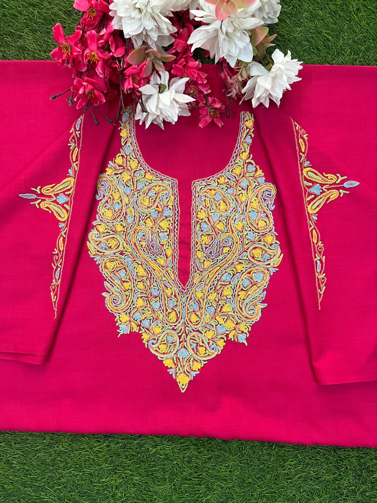 Hot Pink Cotton Two Piece Suit (Hand Embroidered)