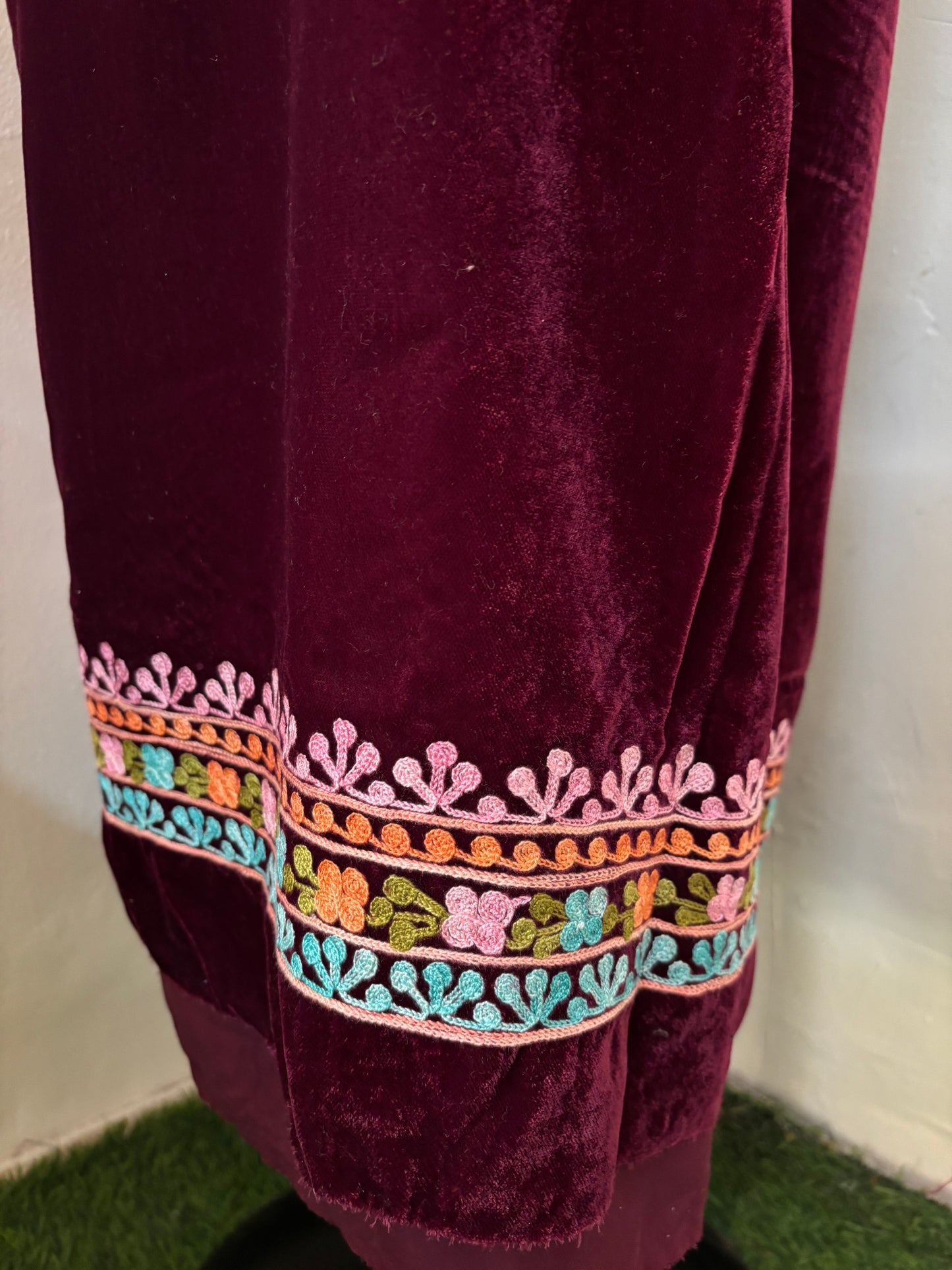 Wine Aari Embroidered Velvet 2pc Coord Set