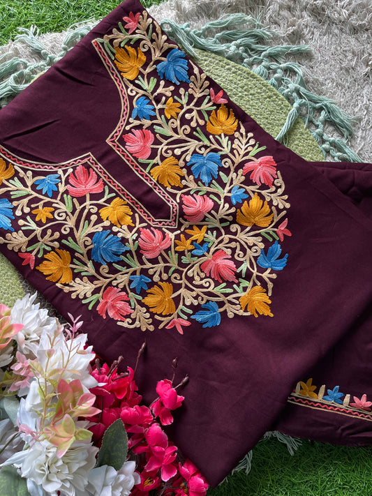 Wine Rayon Cotton Unstitched Co-ord Set