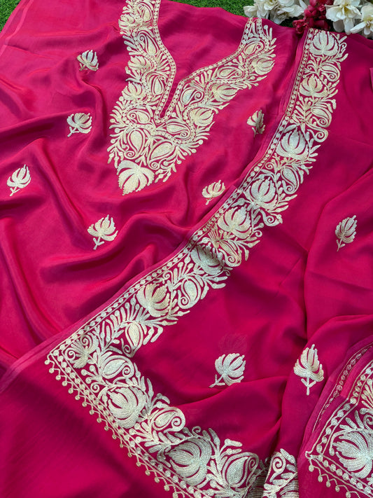 ‘Kalaa’ Hot Pink Crape Kashmiri Suit