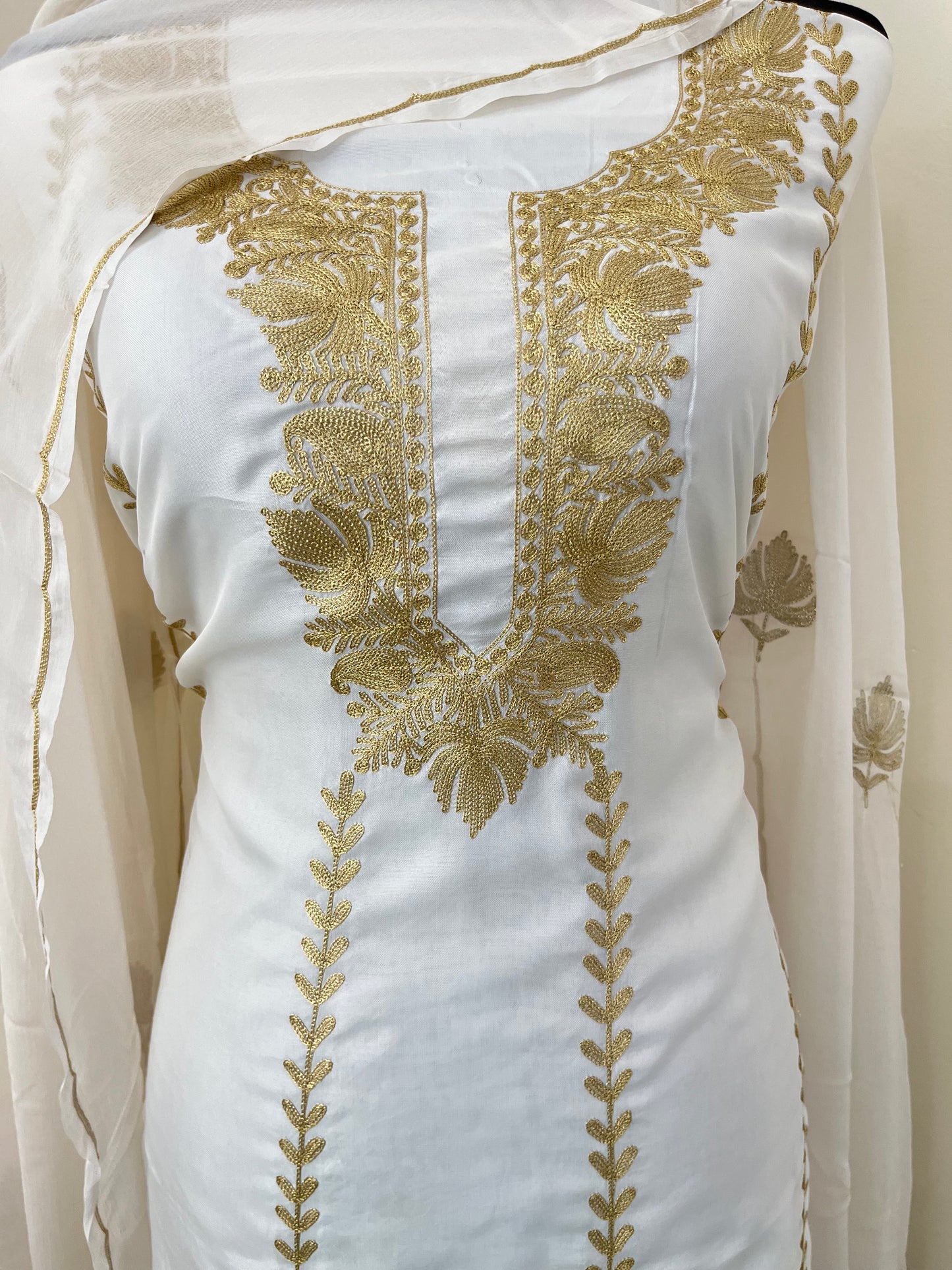 Sanam’ Ivory White Silk Tilla Embroidered Suit material