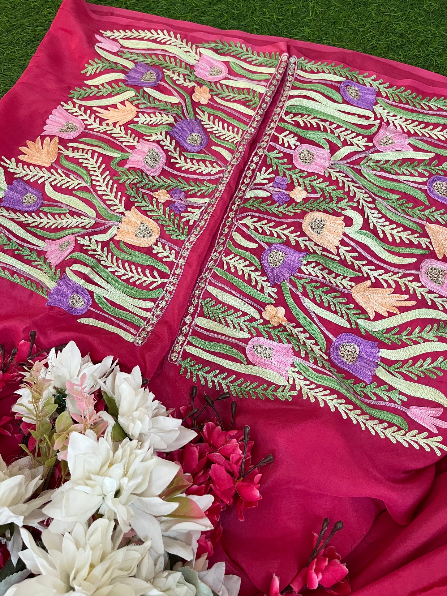 Kalaa’ Fuchsia Pink Crape Kashmiri Suit