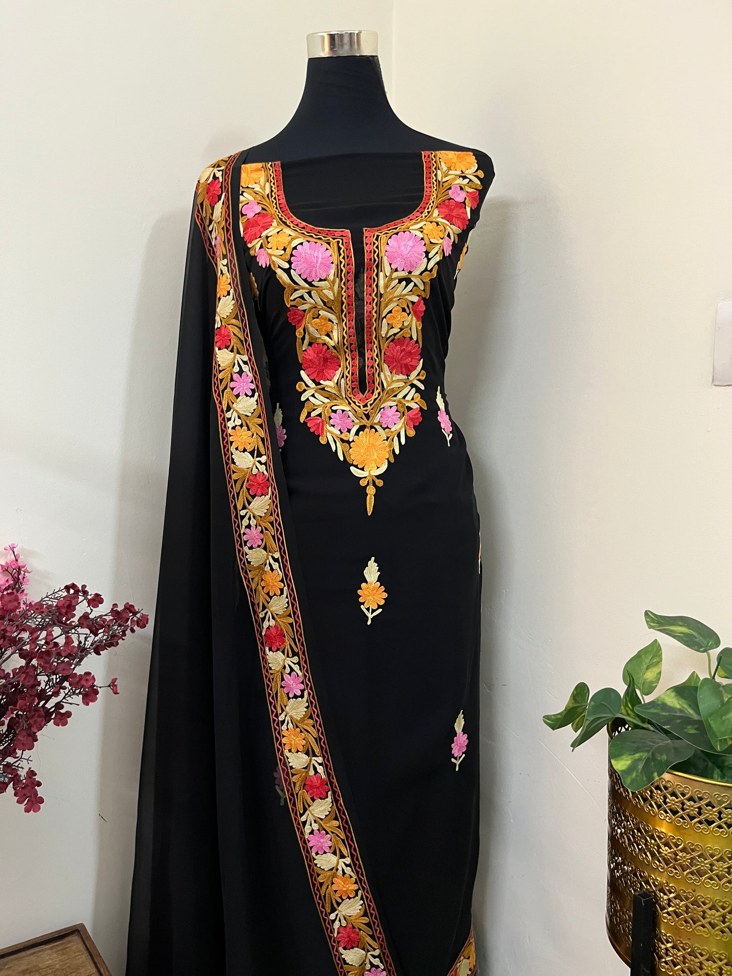 Black Georgette 3 Pc Aari Embroidered Suit Set