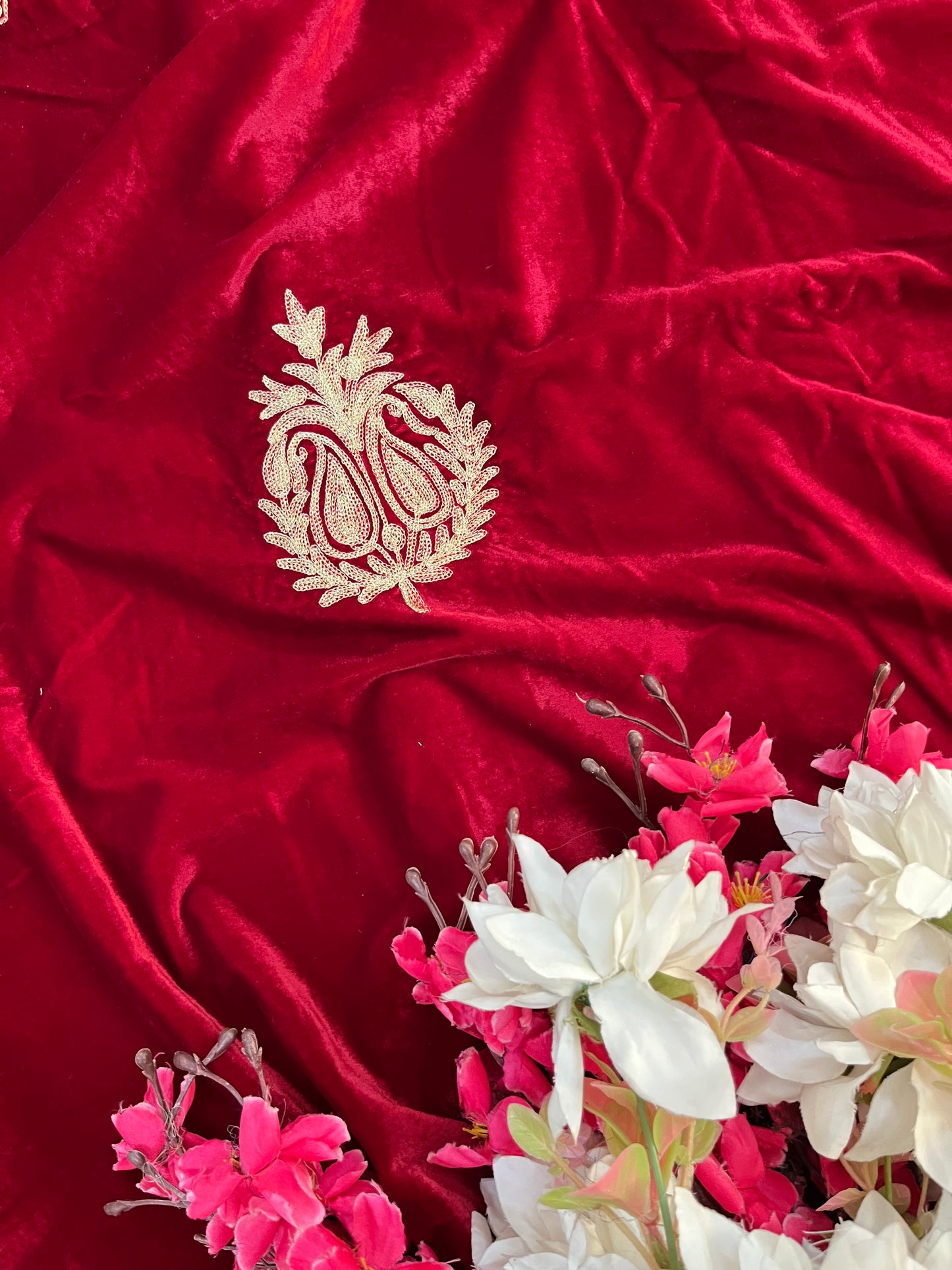 Maroon Tilla Embroidered Velvet 2pc Suit Material