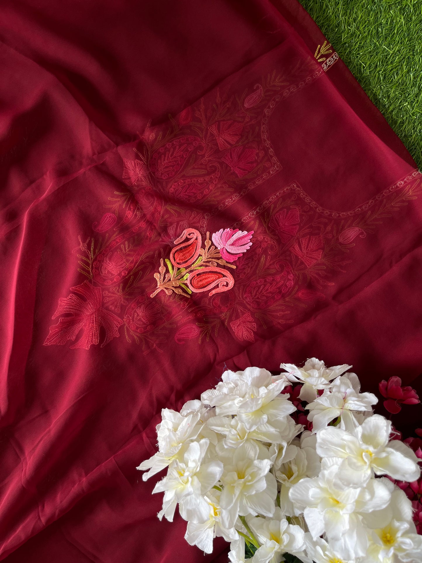 Maroon Georgette Shirt and Dupatta Aari Embroidered Suit