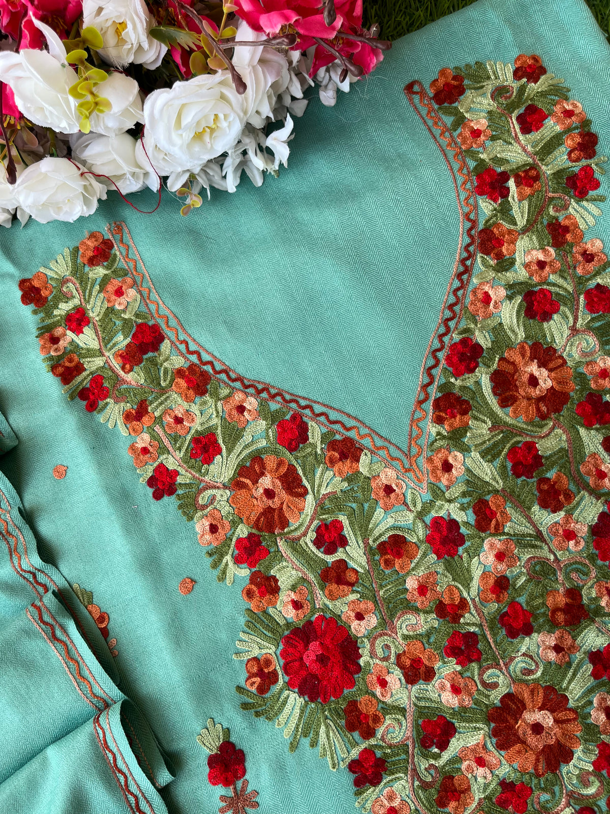 Blue Woollen Aari Embroidered 3pc suit