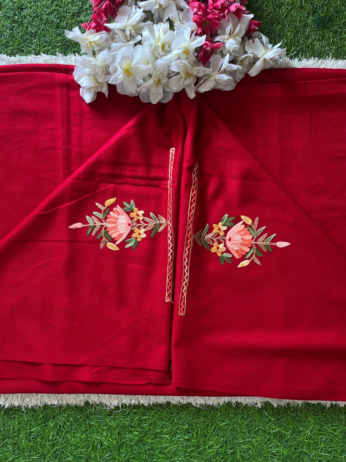 Maroon Woollen Aari Embroidered 2pc suit 5mtr