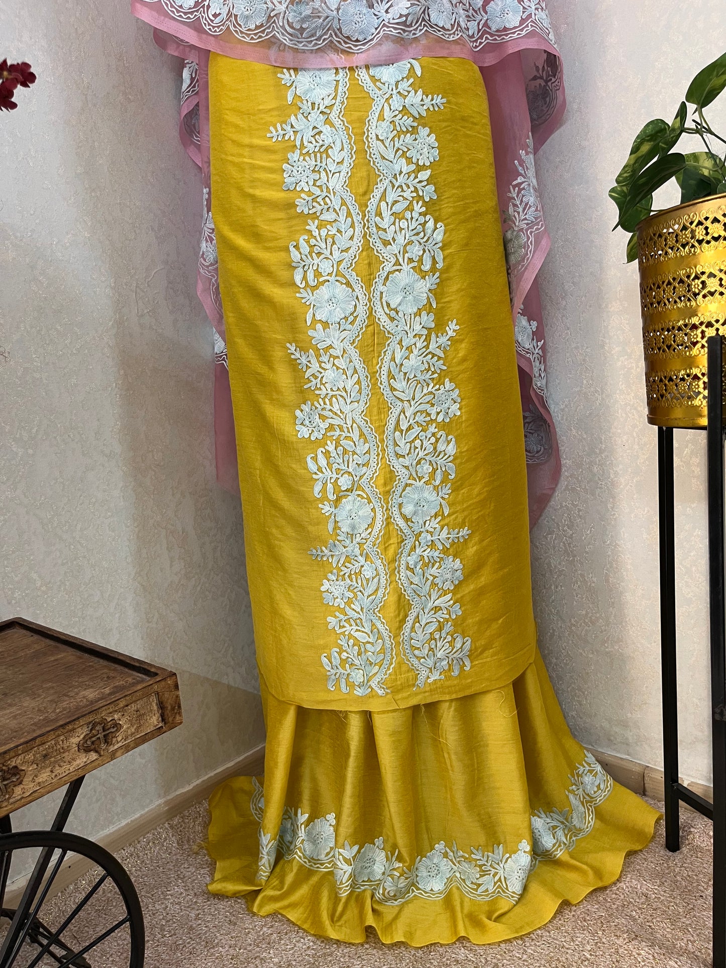 Golden Yellow Chanderi Silk Kashmiri Suit