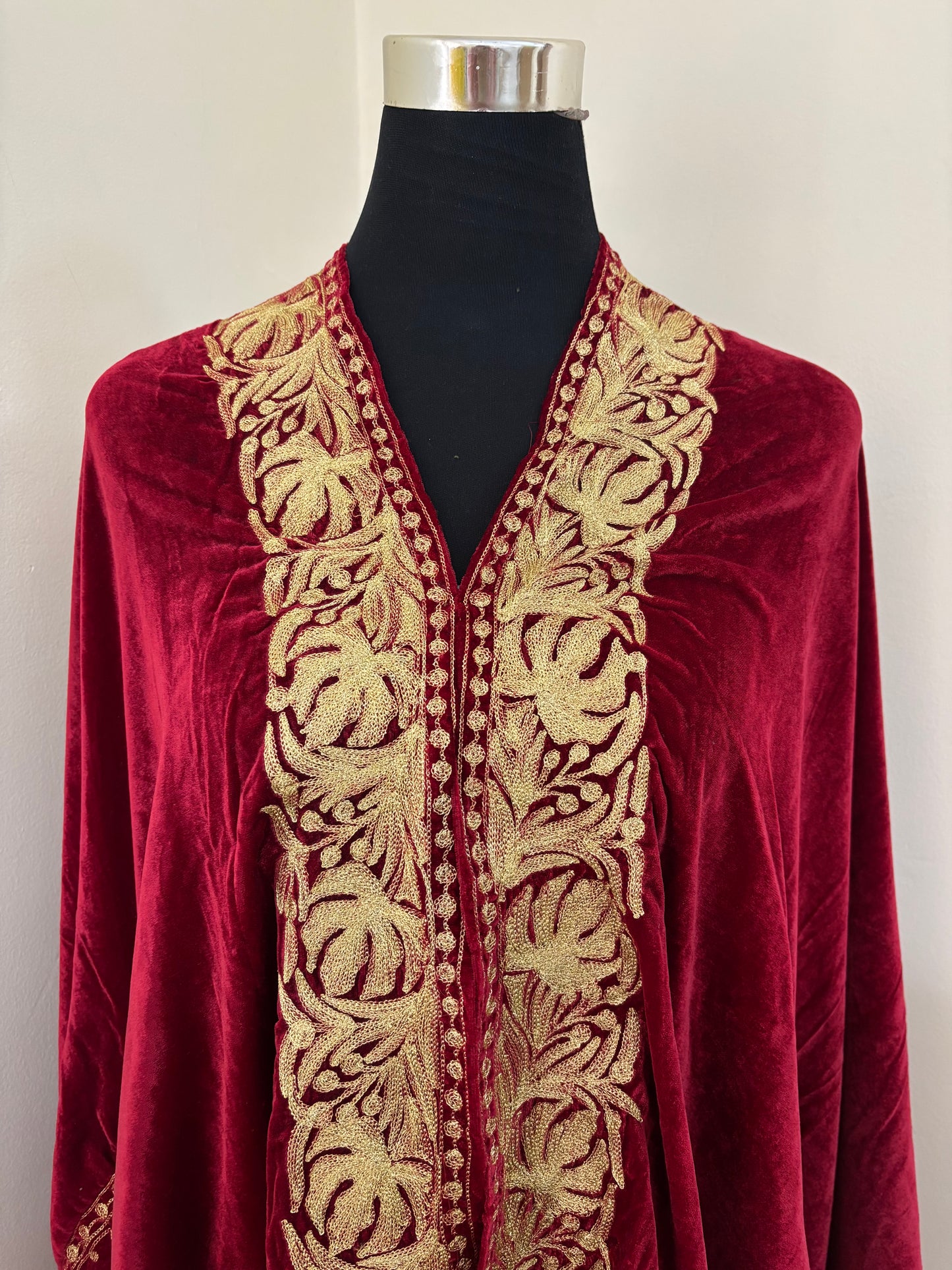 Red Tilla Embroidered Velvet Cape