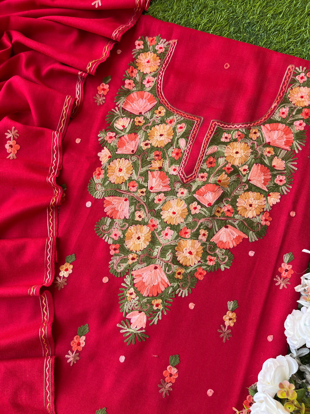 Red Woollen Aari Embroidered 3pc suit