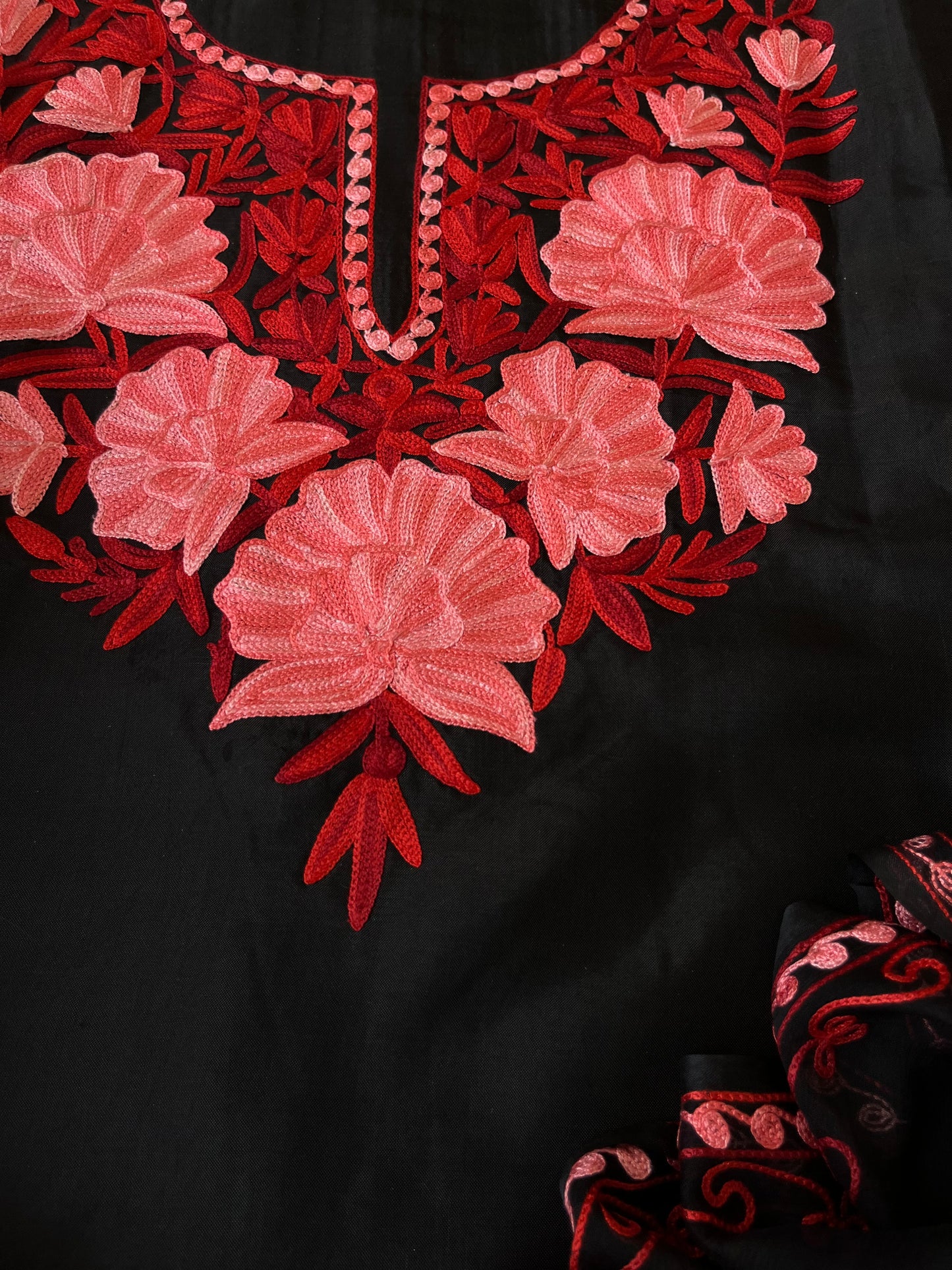 Black Opada Silk Kashmiri Suit