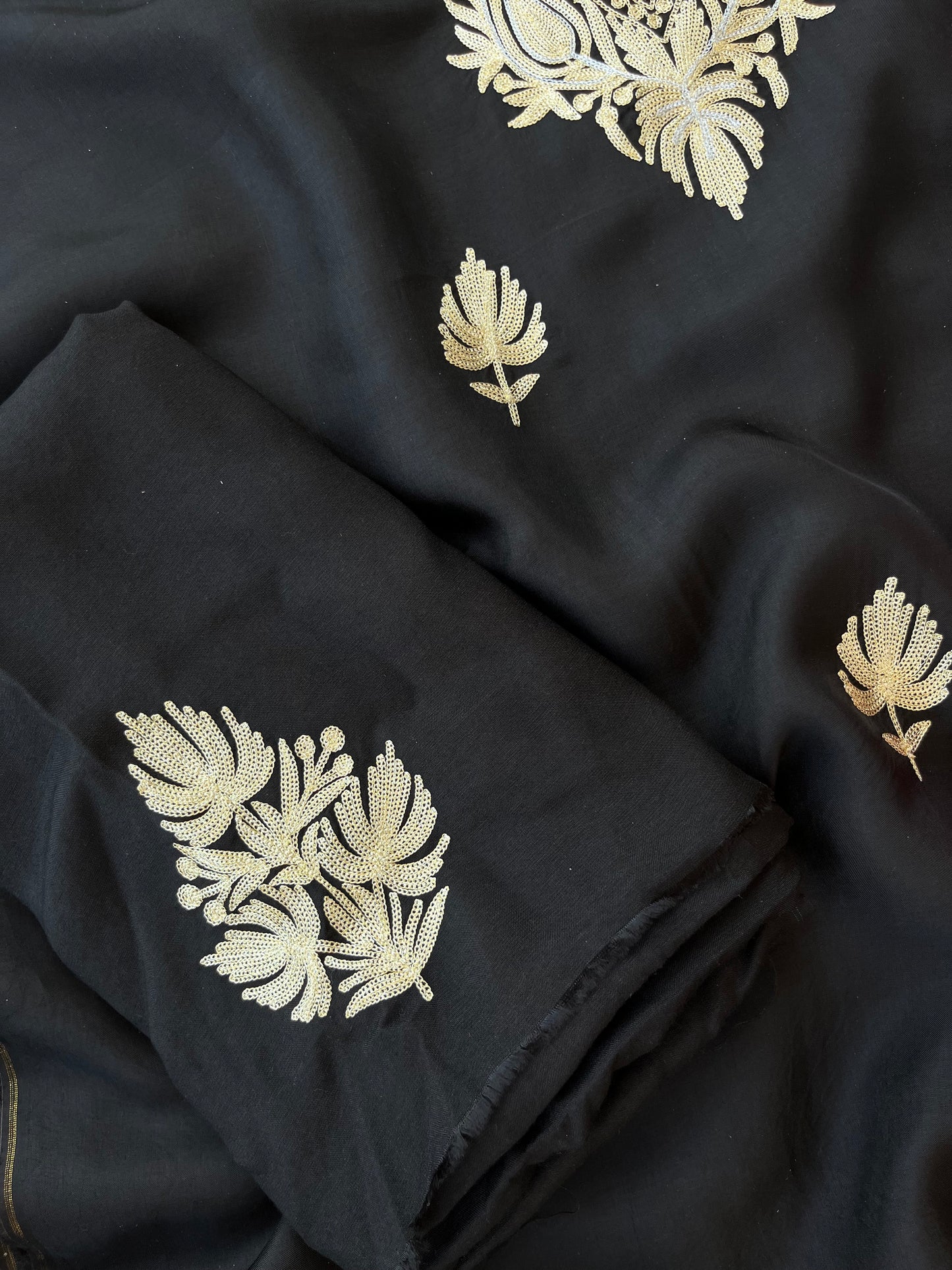 ‘Kalaa’ Black Opada Silk Tilla Embroidered Suit material (On Order )