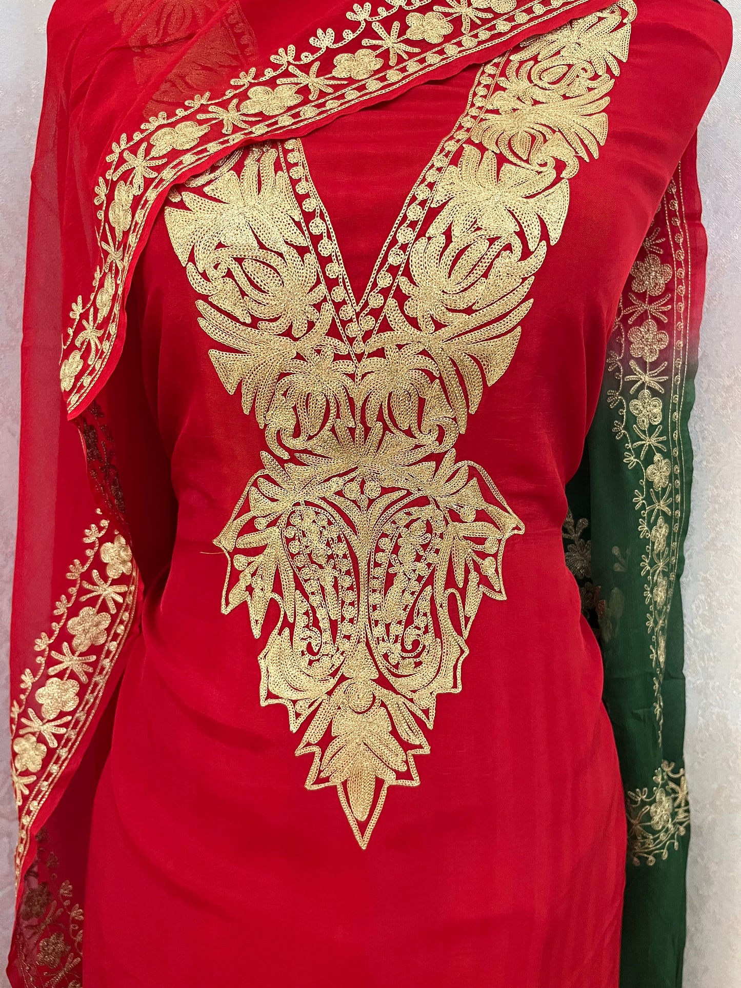 Sanam Red Silk Kashmiri Suit