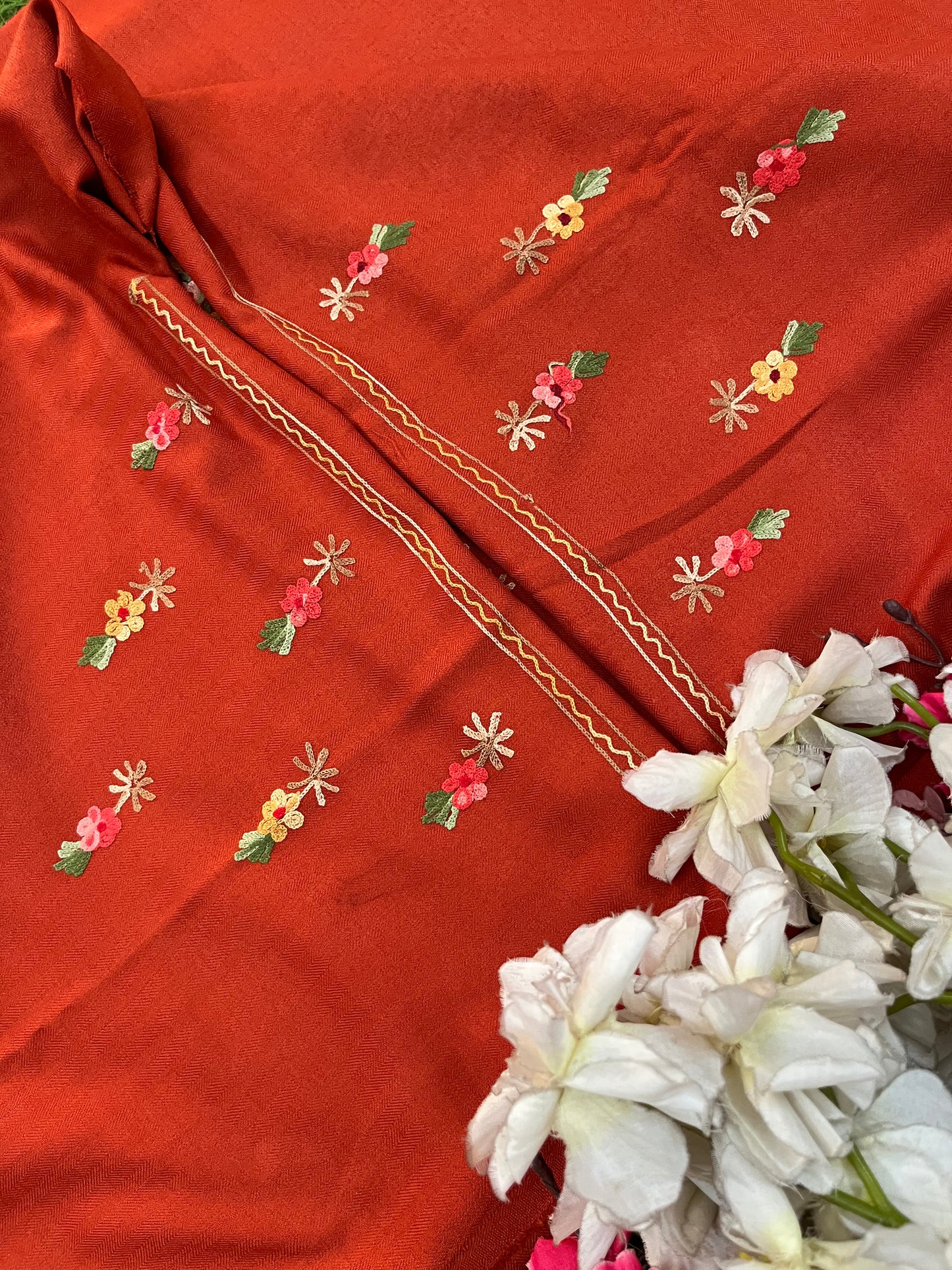 Rust Orange Woollen Aari Embroidered 3pc suit