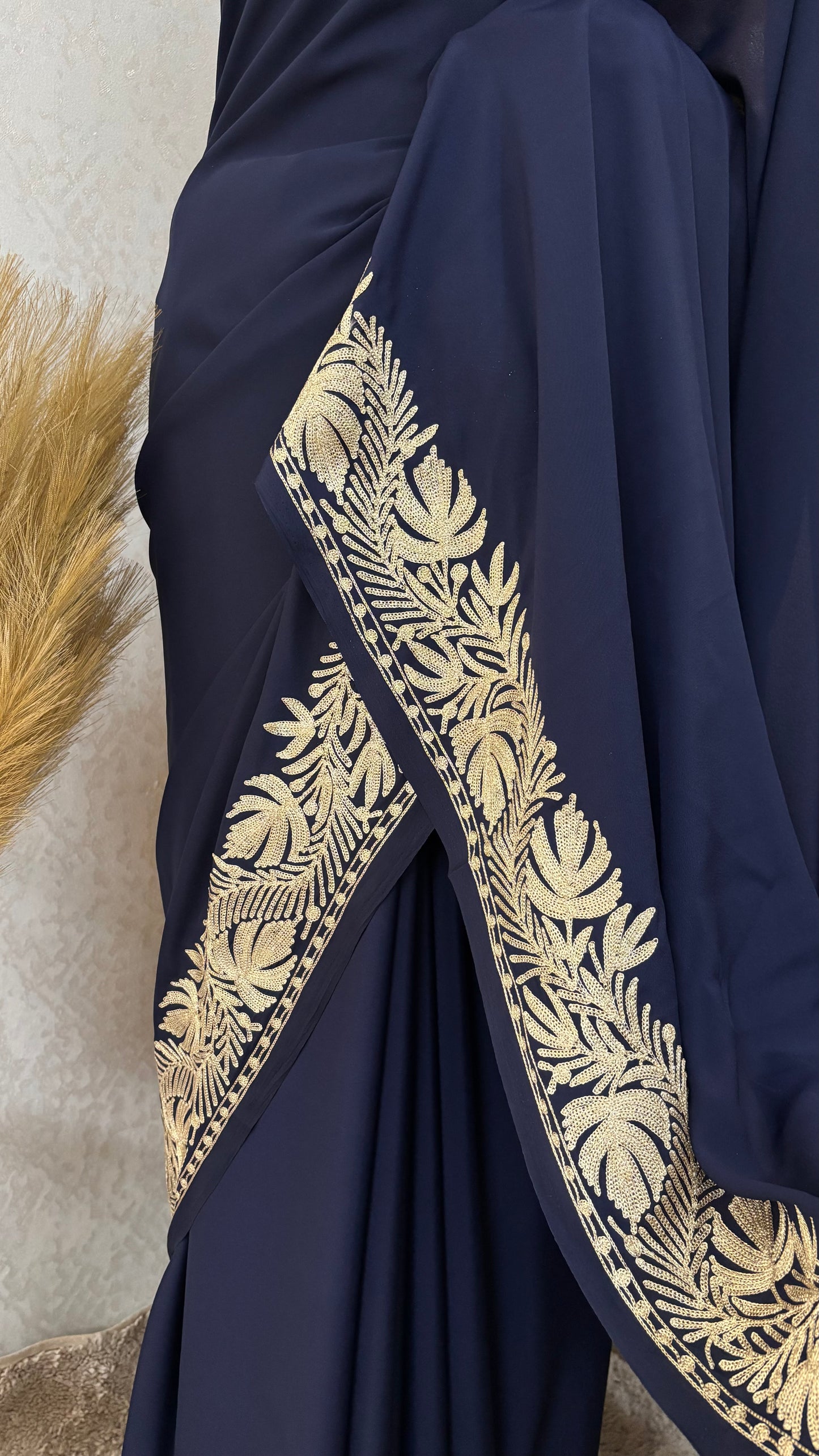 Navy Blue Crape Kashmiri Tilla Saree (Copy)