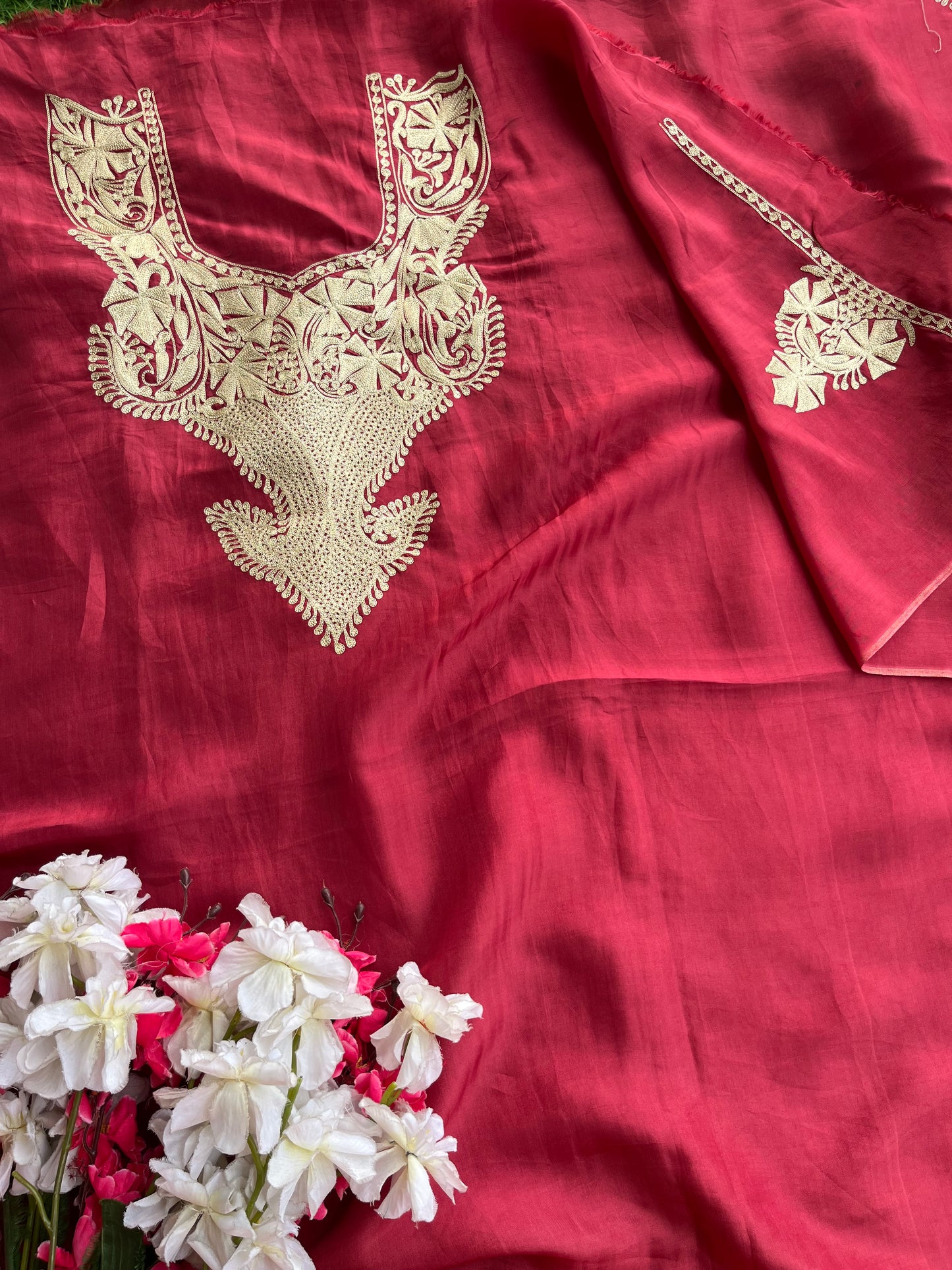 Maroon Silk Tilla Kashmiri Suit