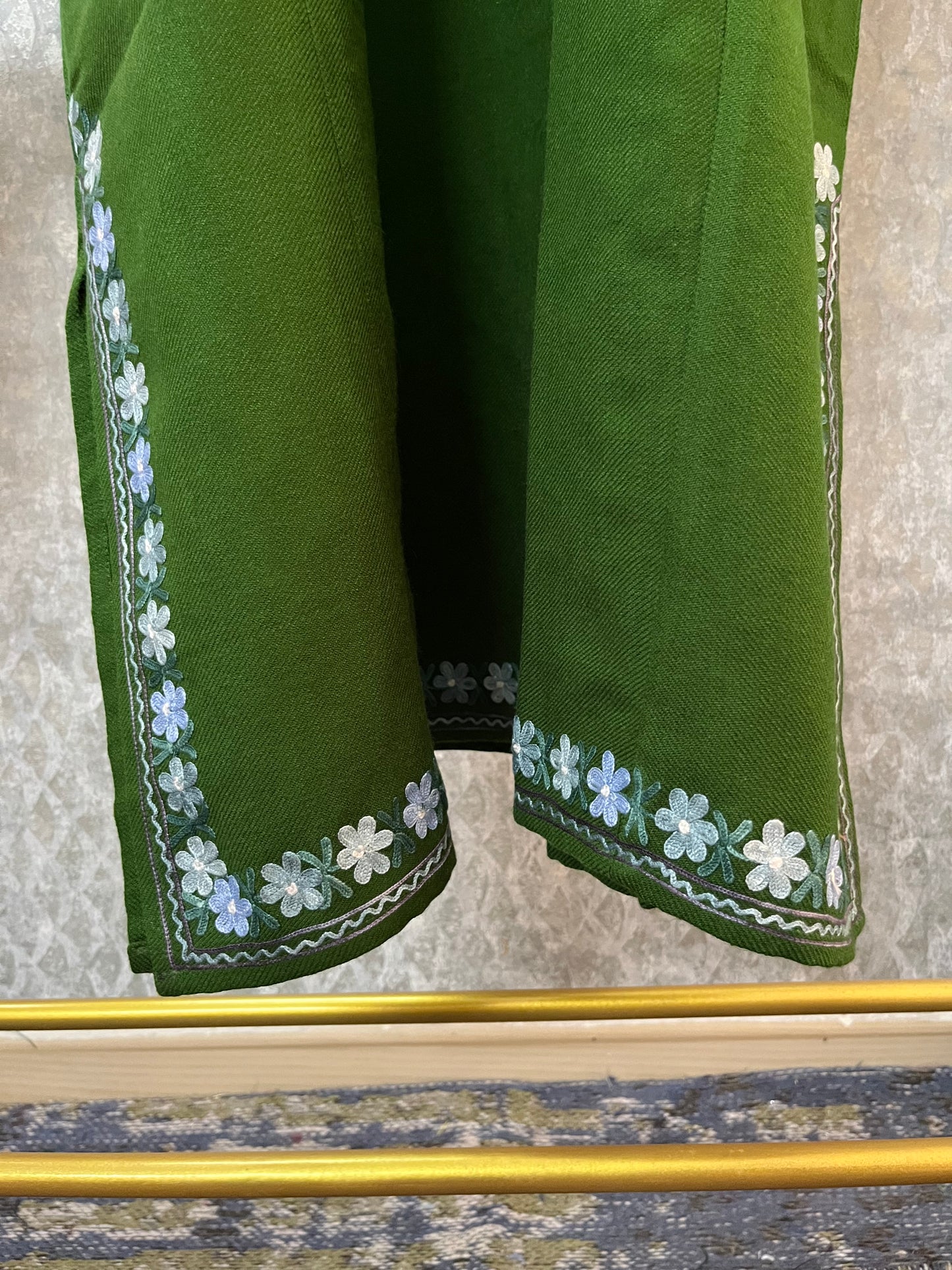 Henna Green Aari Embroidered Wool Pheran