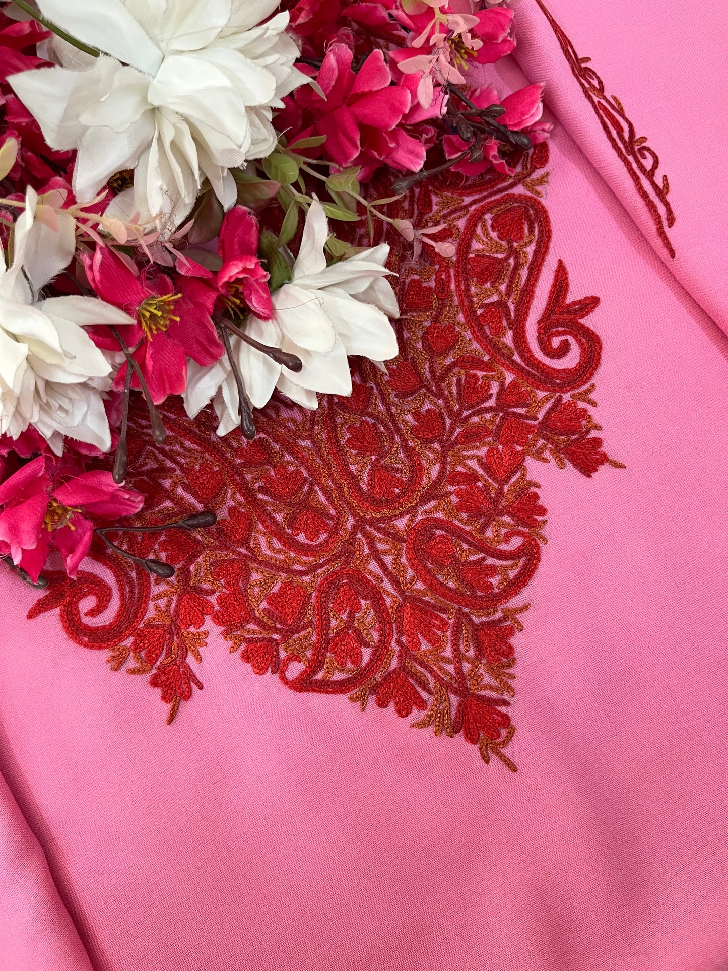 Pink Cotton Two Piece Suit (Hand Embroidered)