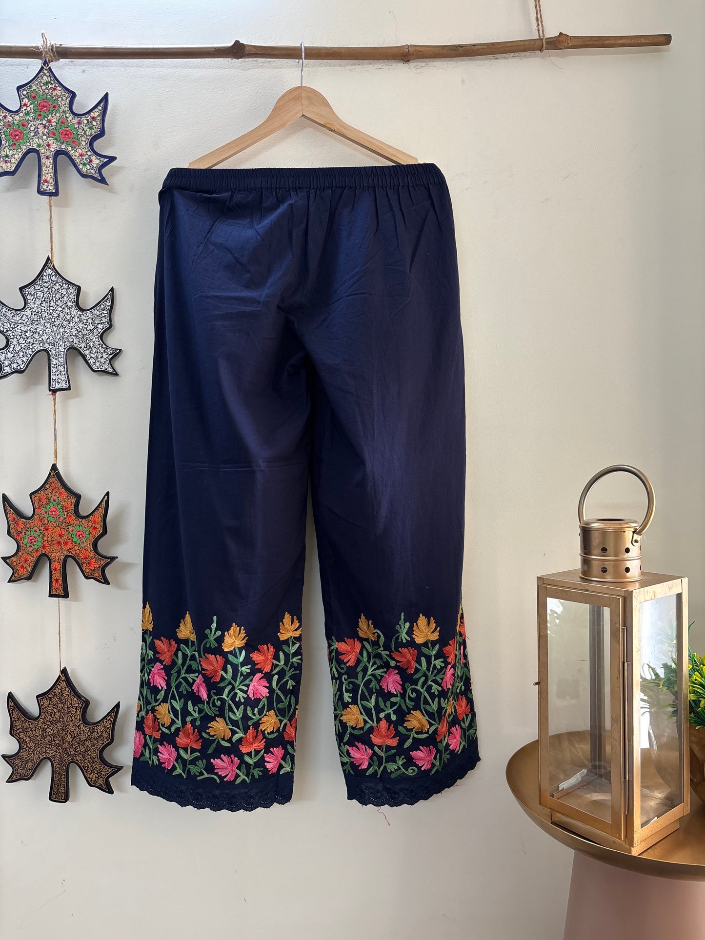 Women Navy Blue Hem Design Straight Aari Embroidered Palazzos ‘S’