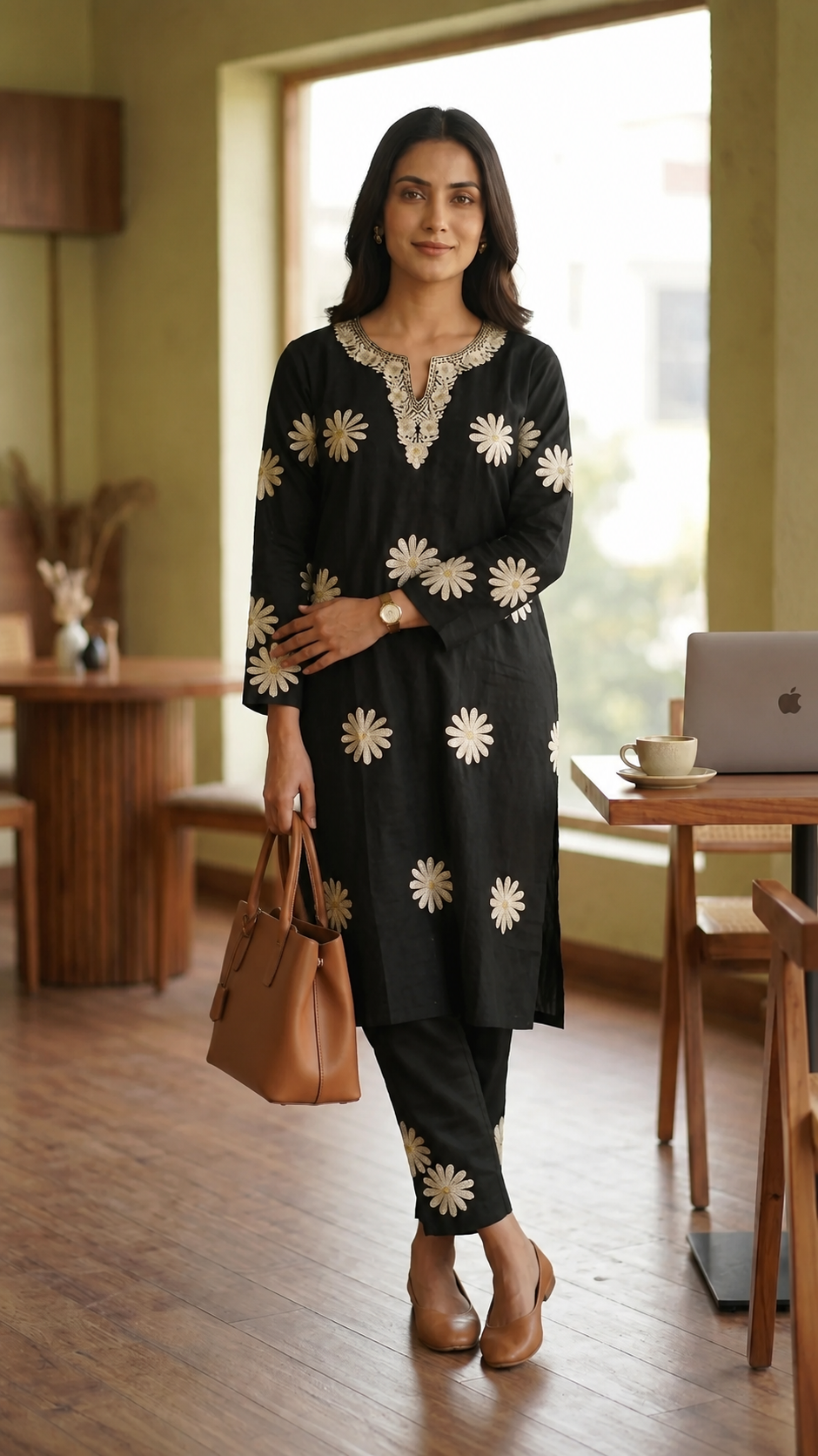 Black Cotton Embroidered Co-ord Set(40)