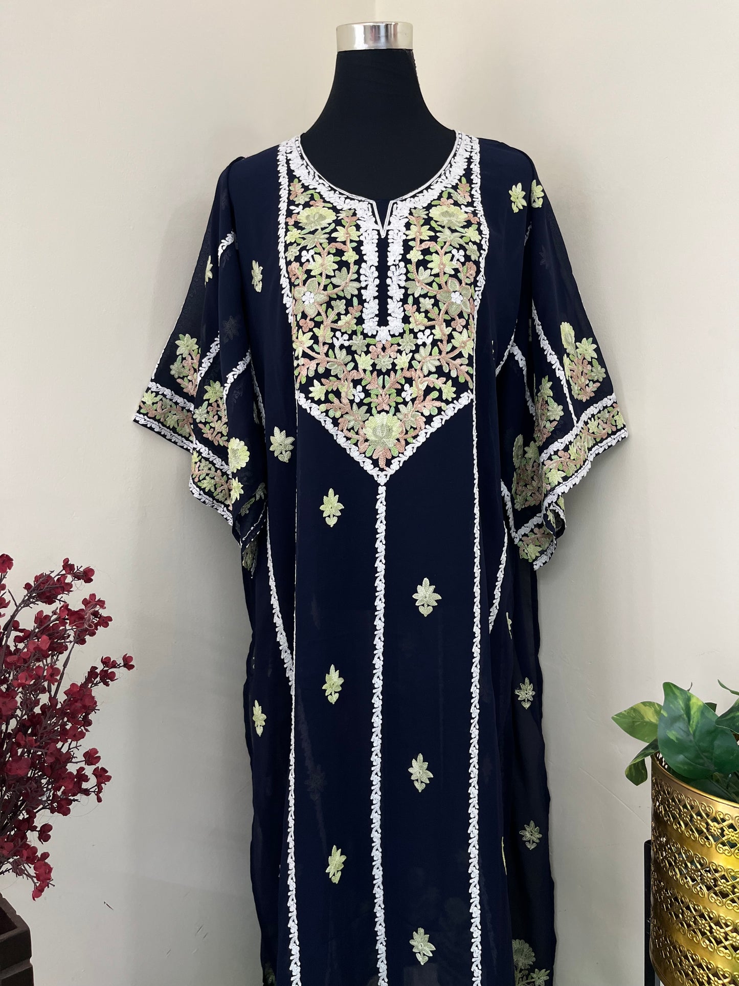 Black Georgette All over Work Aari Embroidered Unstitched Kurta