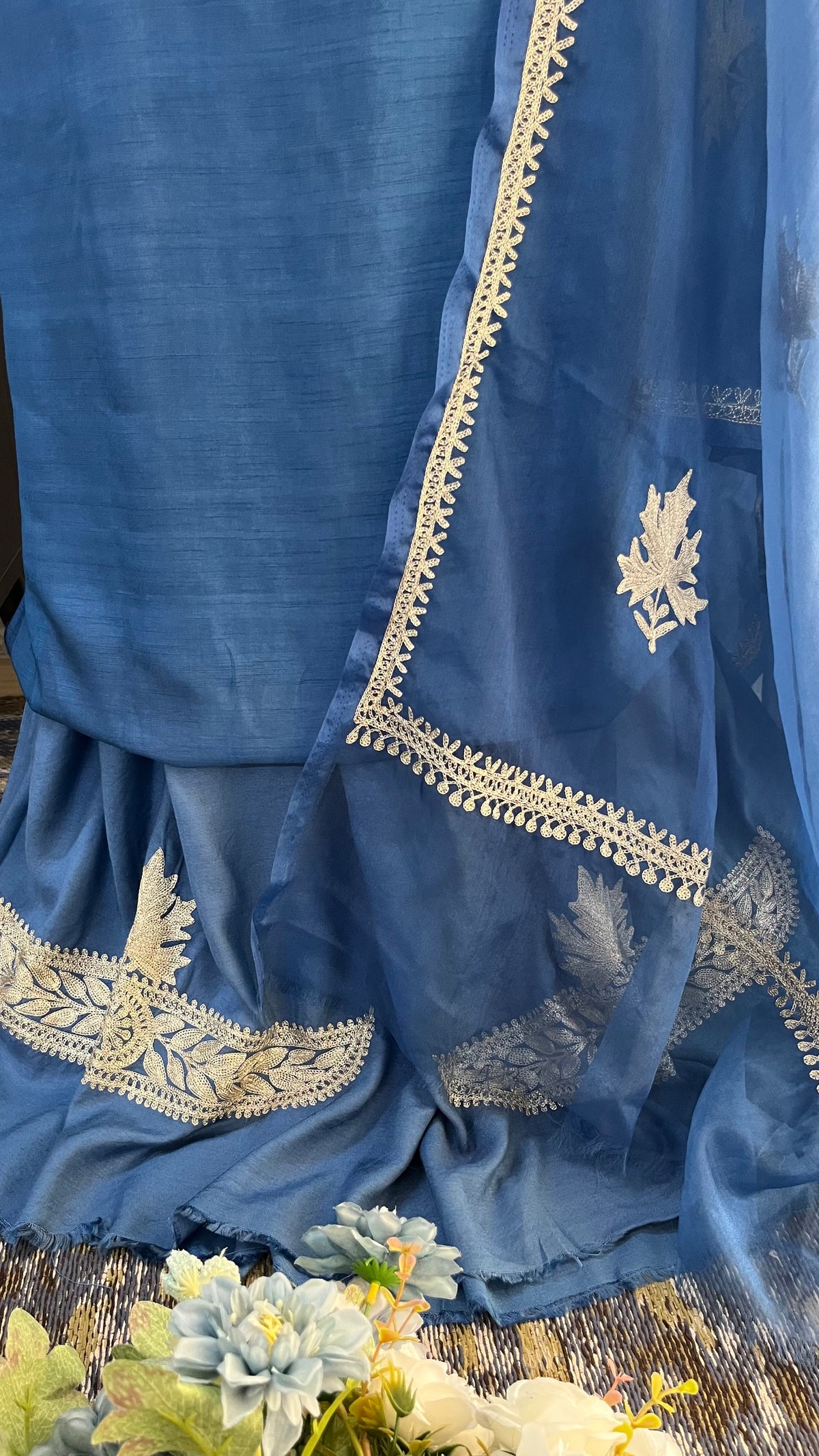 Indigo Silk Tilla Embroidered Suit