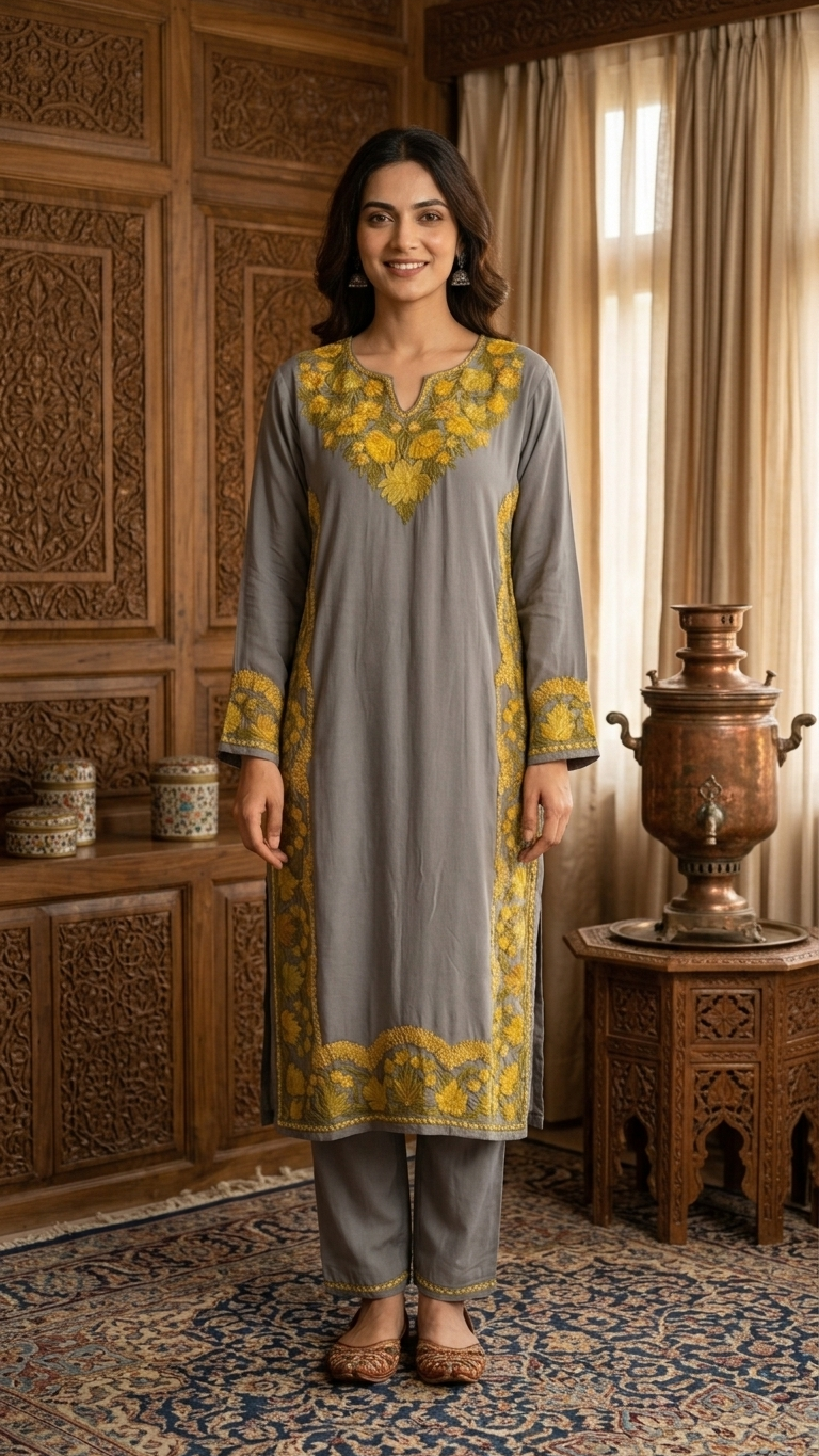 Grey Stitched Crape Pheran Set with dupatta (44)