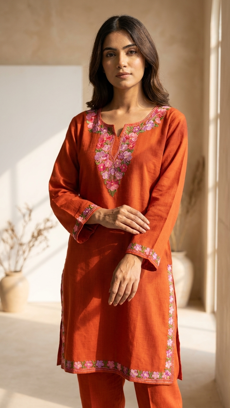 Orange Cotton Stitched Co-ord Set (44)