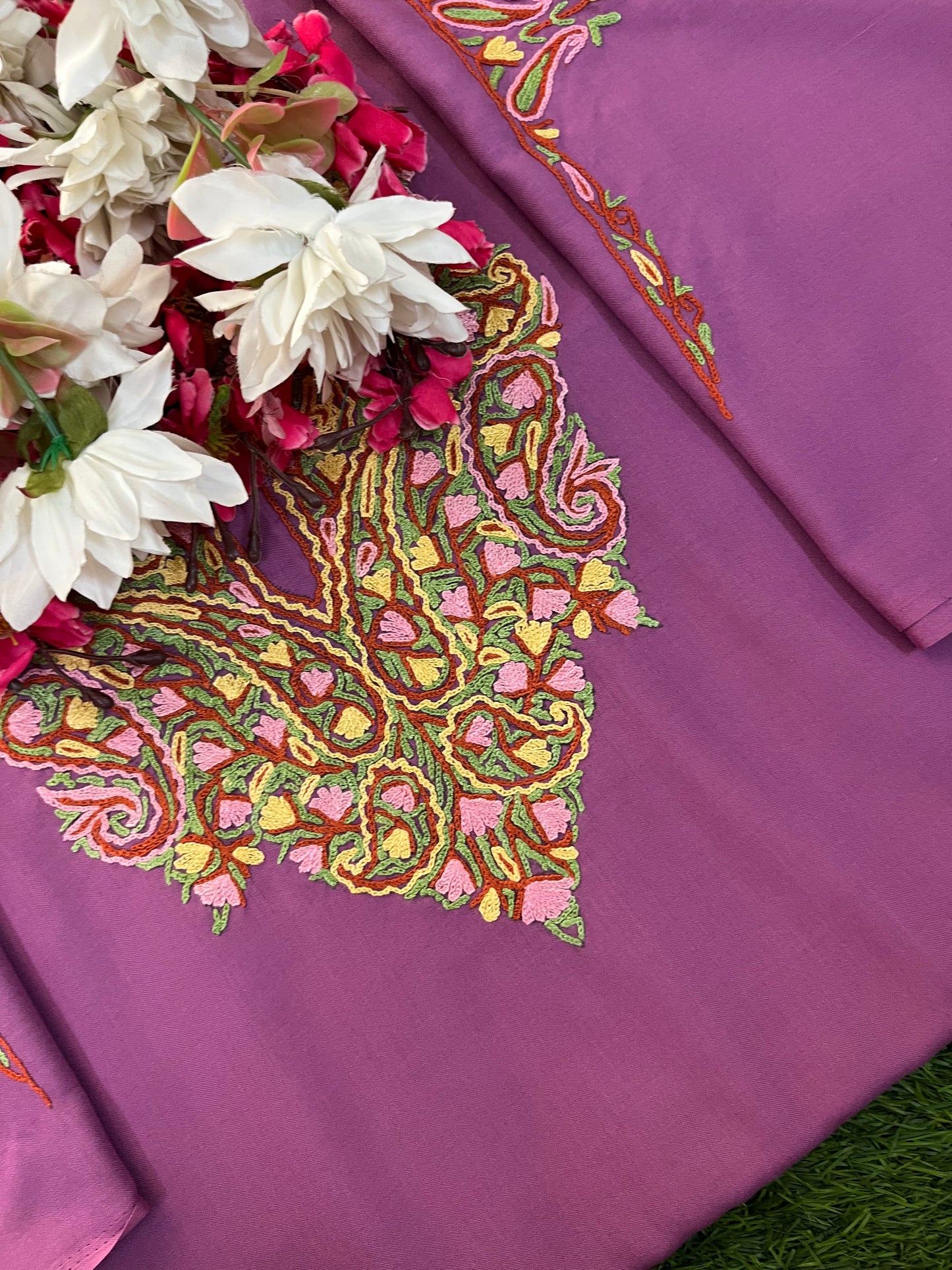 Soft Purple Cotton Two Piece Suit (Hand Embroidered)