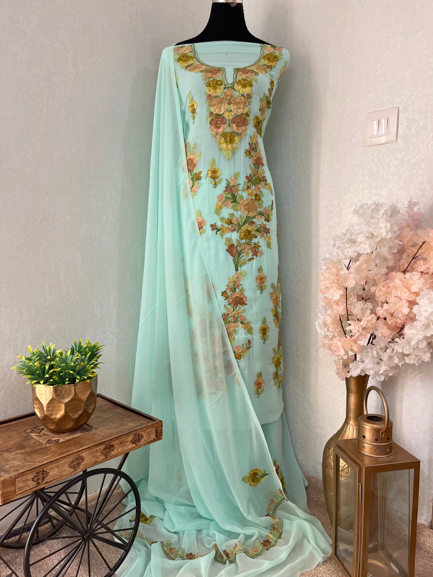Blue Georgette 3 Pc Kashmiri Suit