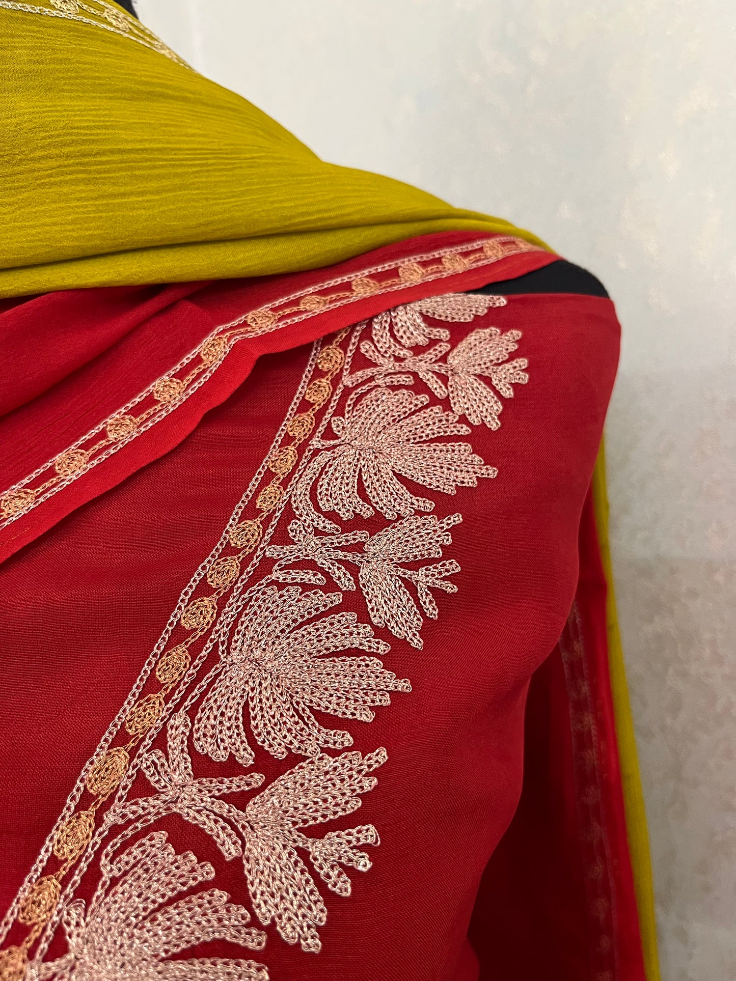 Red Sanam Silk Kashmiri Suit